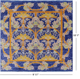 Blue Square William Morris Hand Knotted Wool Rug - 9' 11" X 10' 1" - Golden Nile