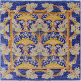 Blue Square William Morris Hand Knotted Wool Rug - 9' 11" X 10' 1" - Golden Nile