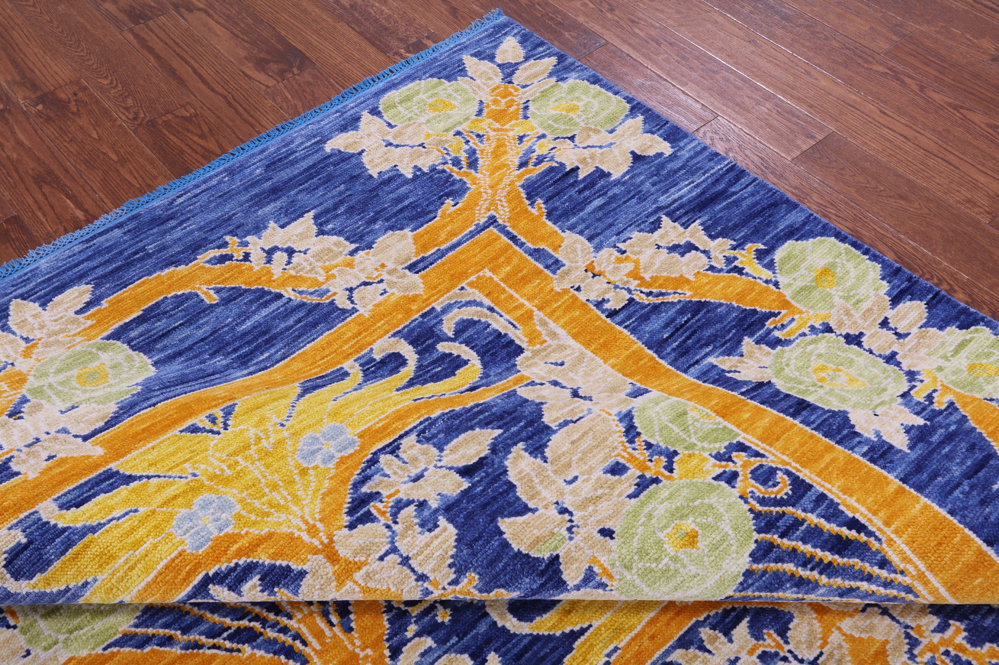 Blue Square William Morris Hand Knotted Wool Rug - 9' 11" X 10' 1" - Golden Nile