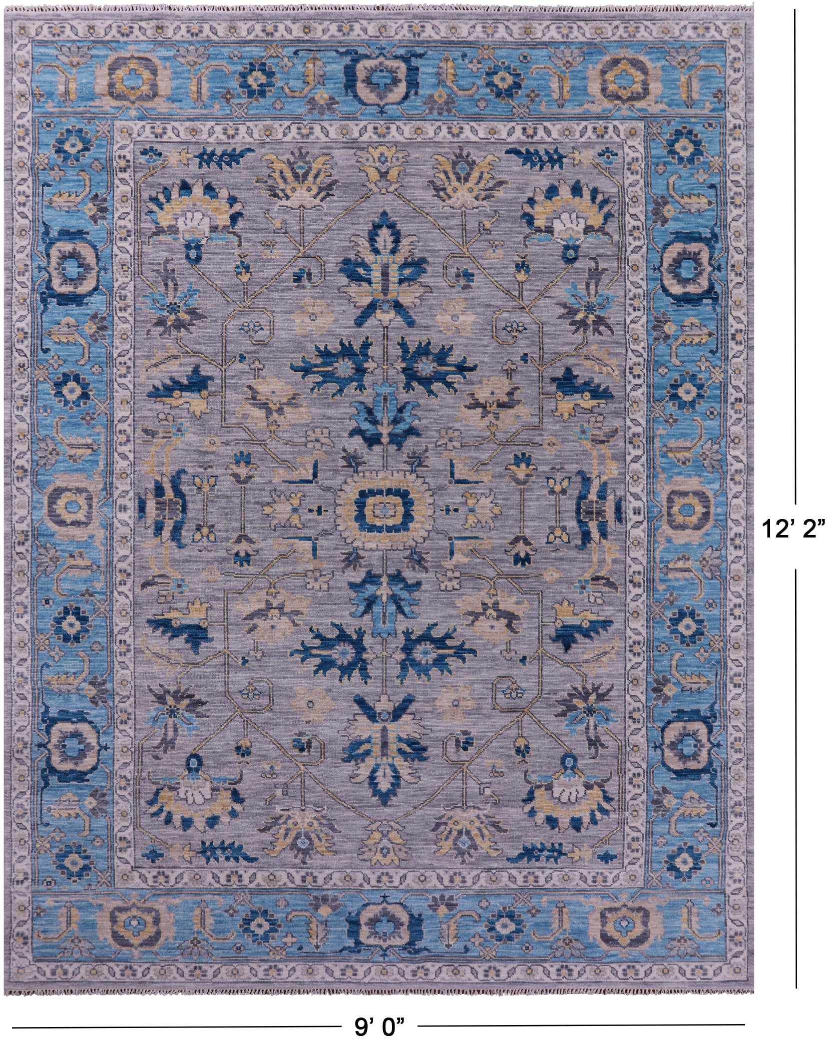 Grey Persian Fine Serapi Hand Knotted Wool Rug - 9' 0" X 12' 2" - Golden Nile