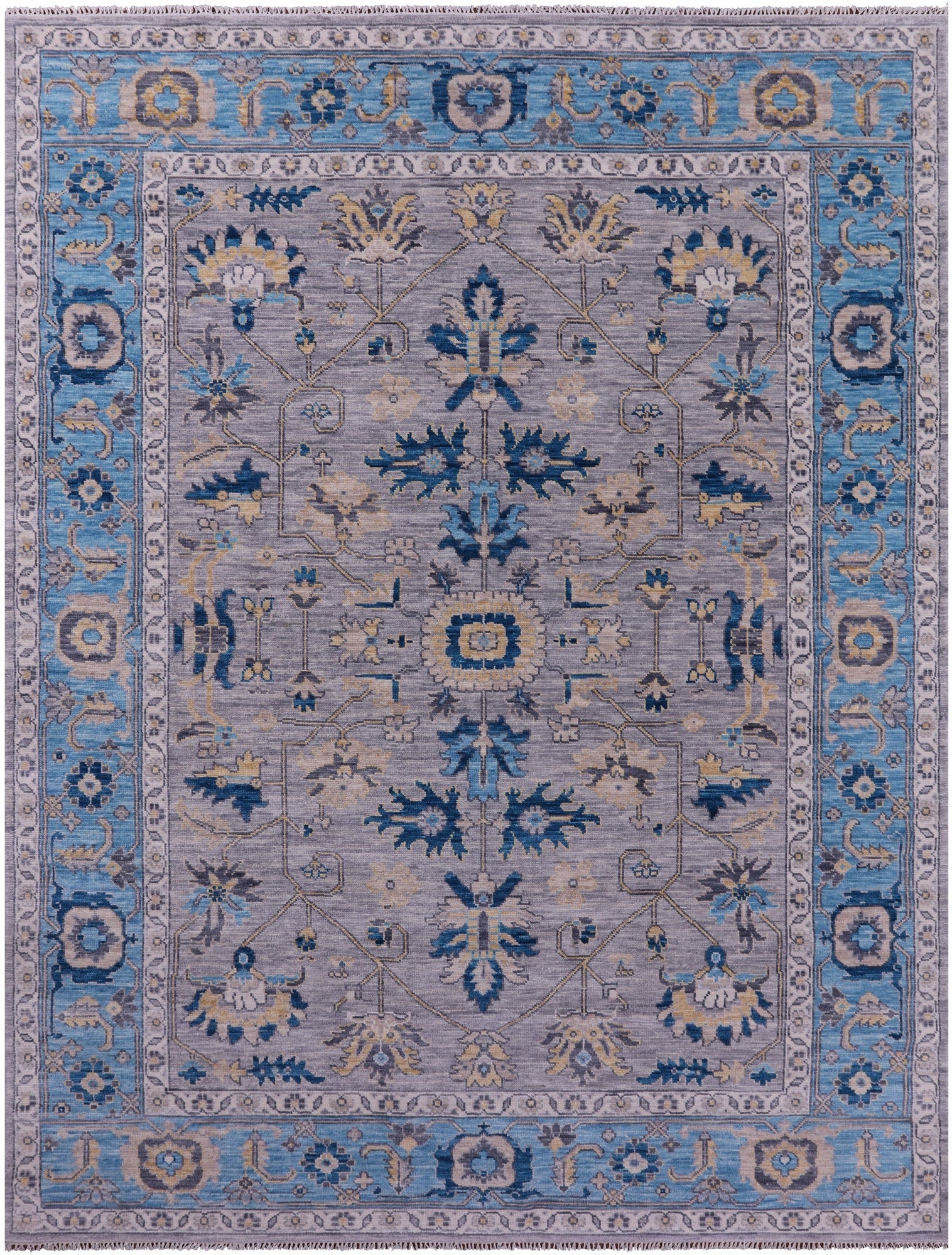 Grey Persian Fine Serapi Hand Knotted Wool Rug - 9' 0" X 12' 2" - Golden Nile