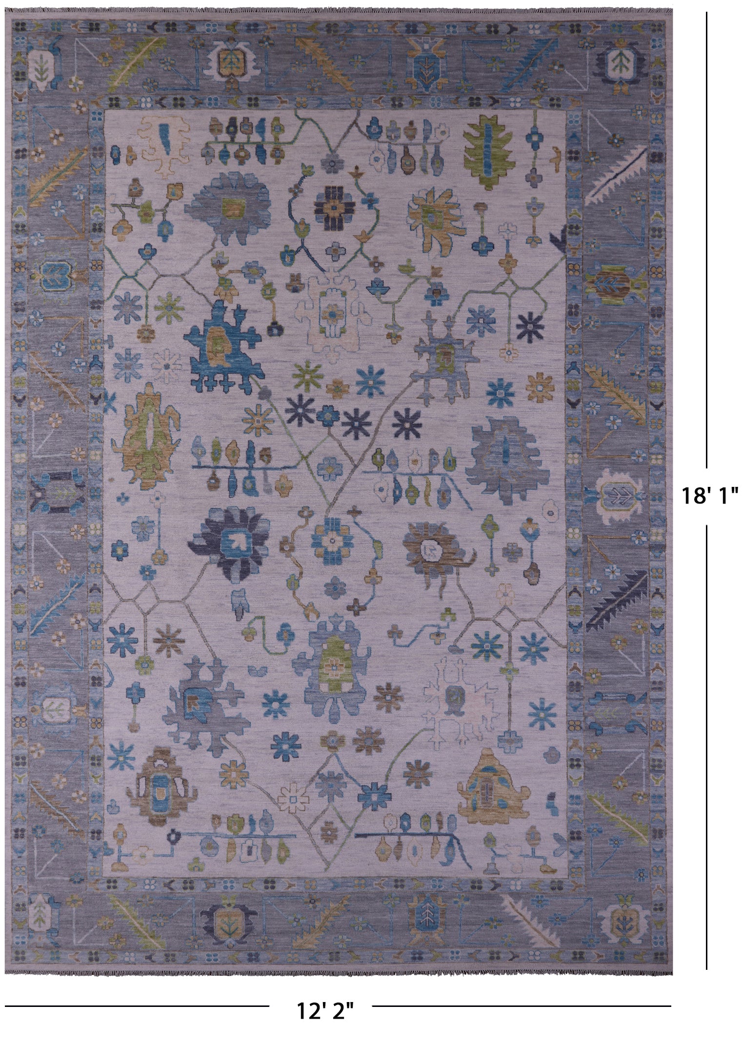 Grey Turkish Oushak Hand Knotted Wool Rug - 12' 2" X 18' 1" - Golden Nile