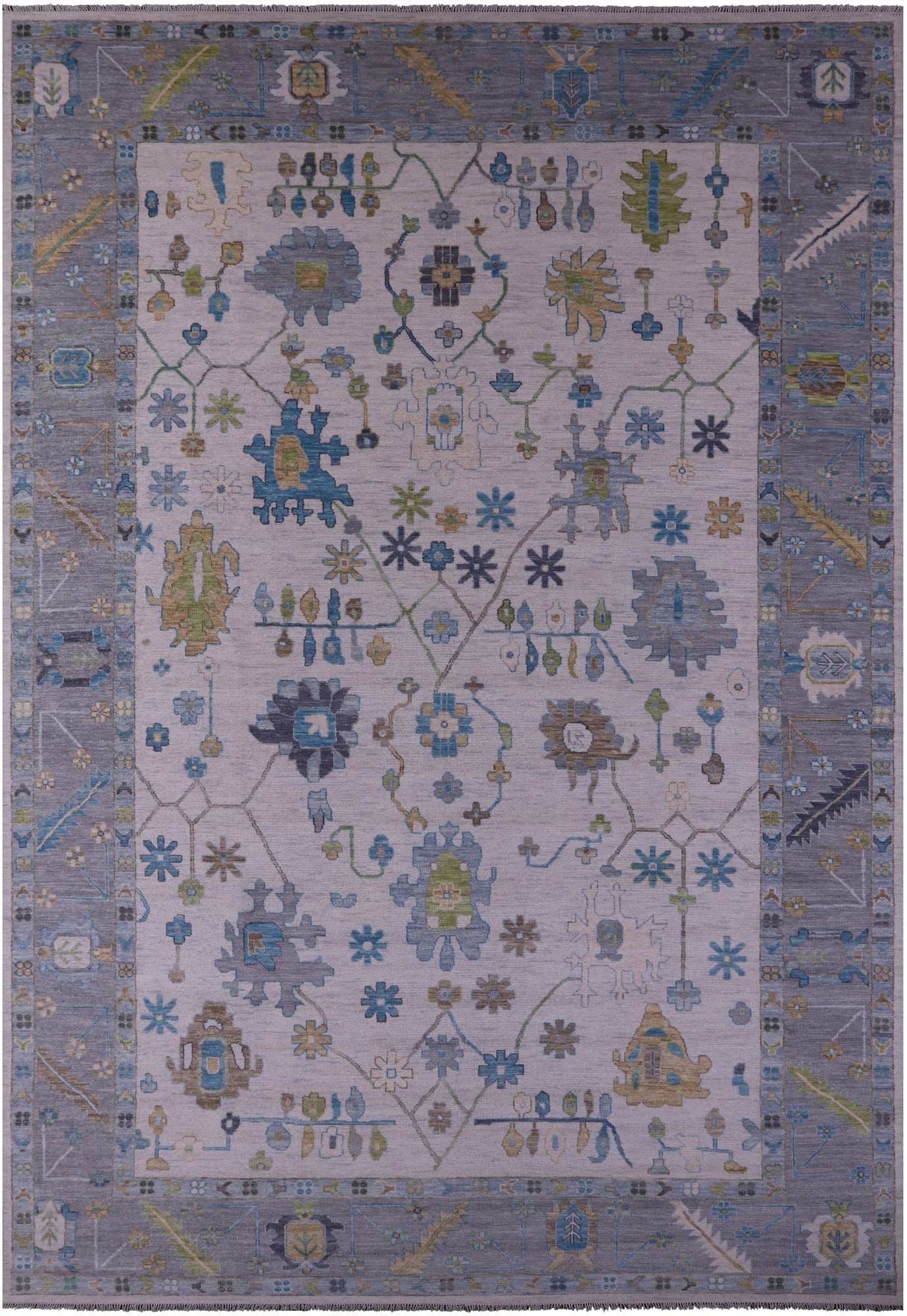 Grey Turkish Oushak Hand Knotted Wool Rug - 12' 2" X 18' 1" - Golden Nile