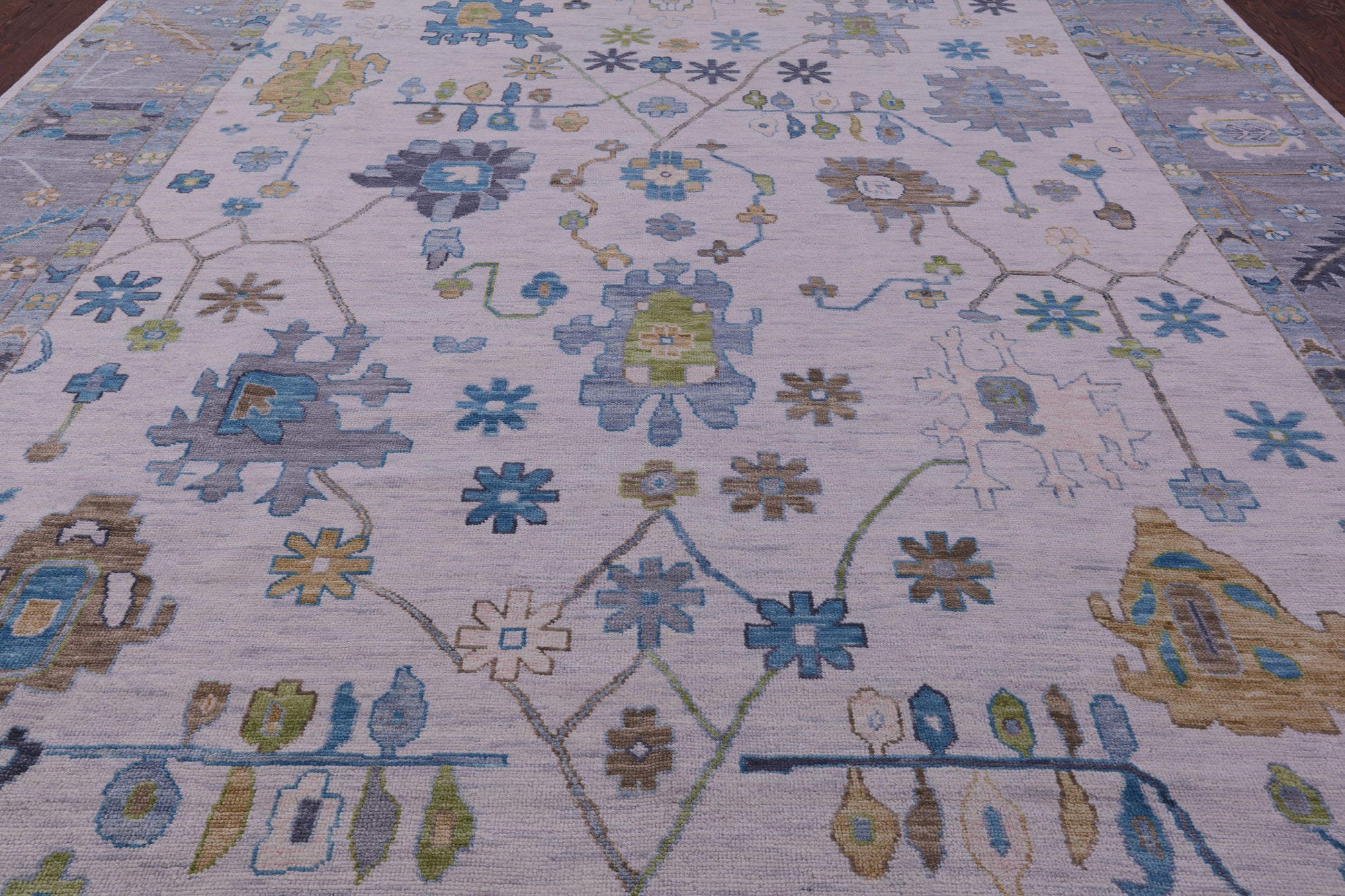 Grey Turkish Oushak Hand Knotted Wool Rug - 12' 2" X 18' 1" - Golden Nile