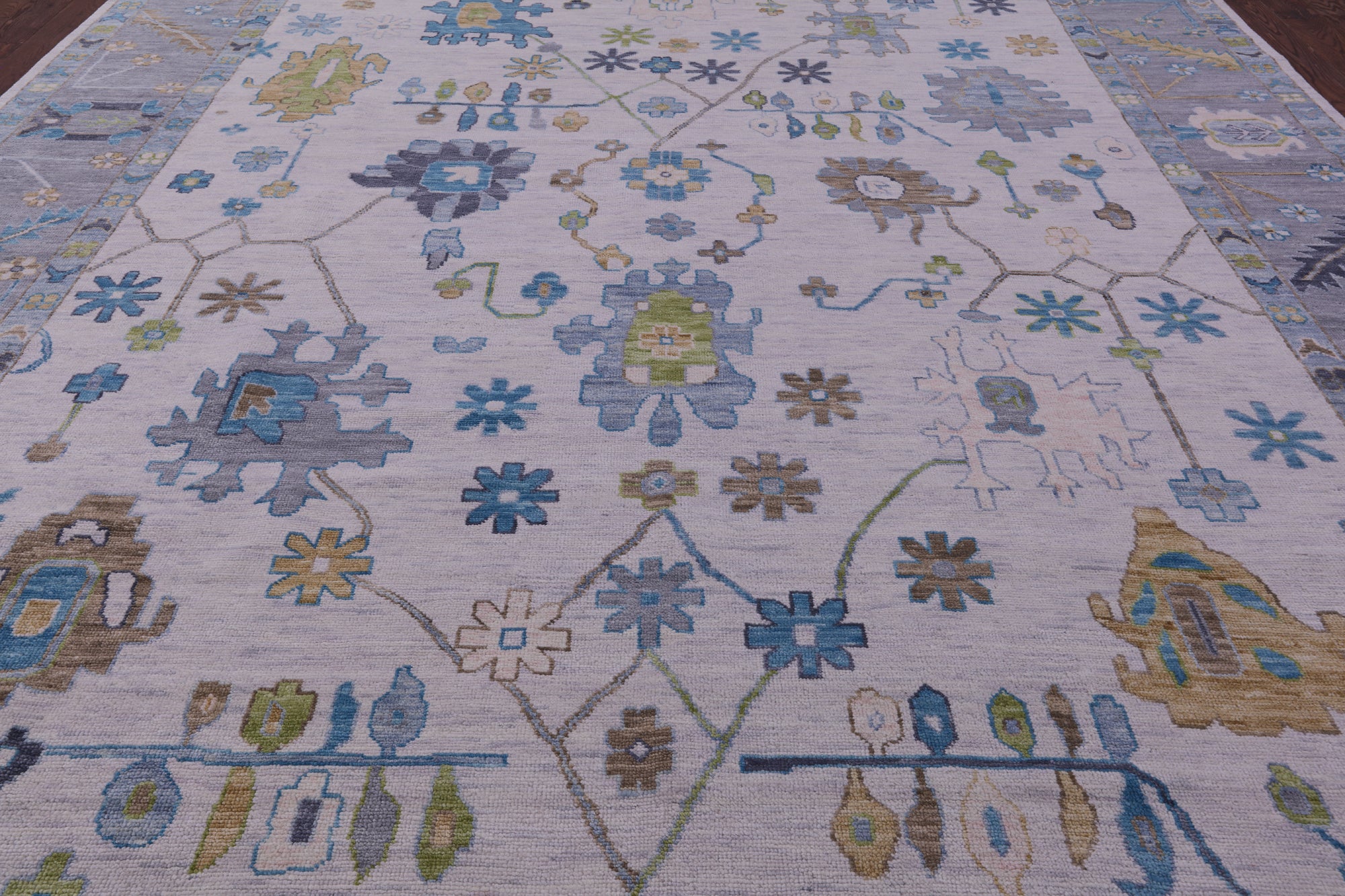 Grey Turkish Oushak Hand Knotted Wool Rug - 12' 2" X 18' 1" - Golden Nile
