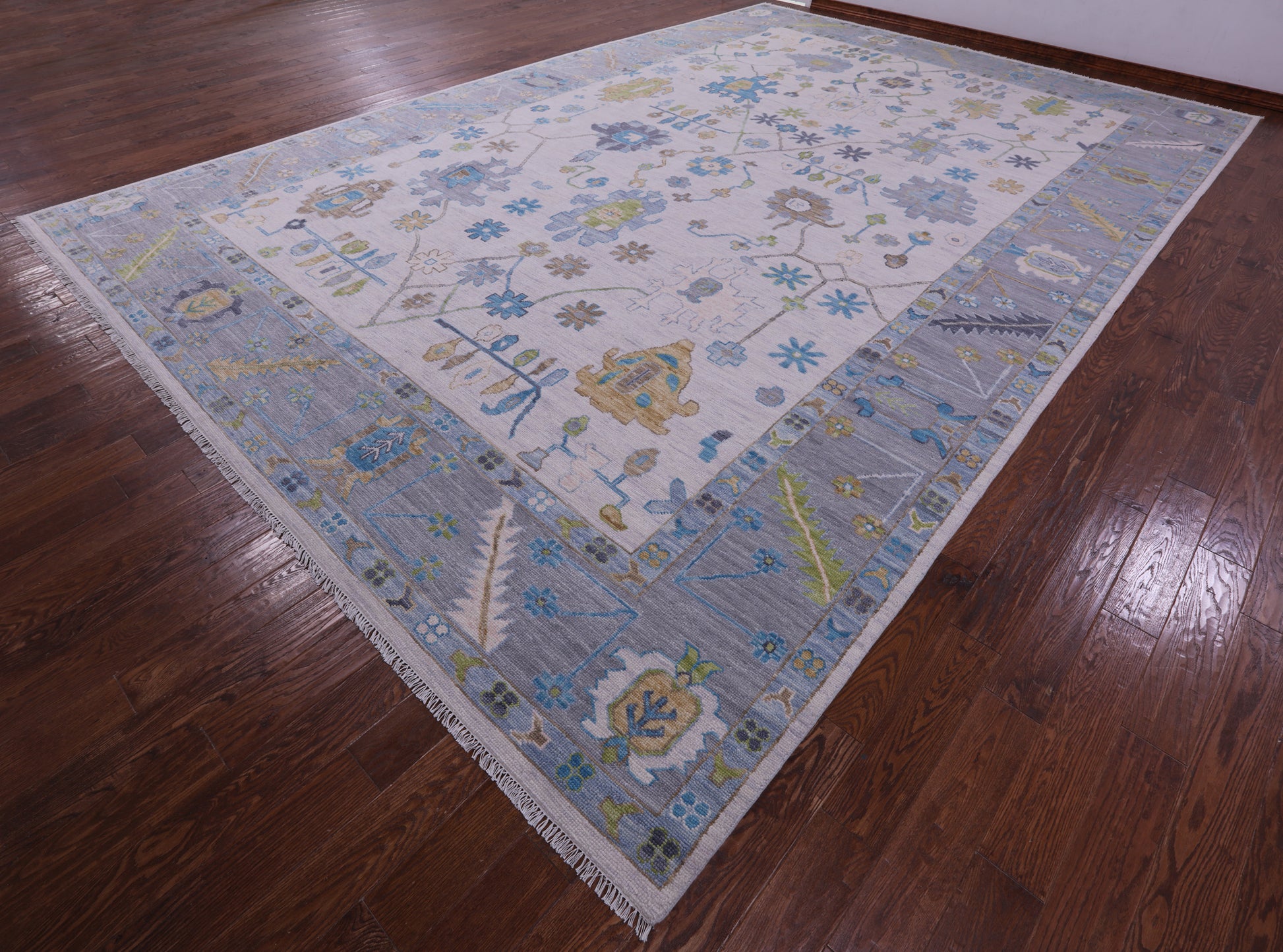 Grey Turkish Oushak Hand Knotted Wool Rug - 12' 2" X 18' 1" - Golden Nile