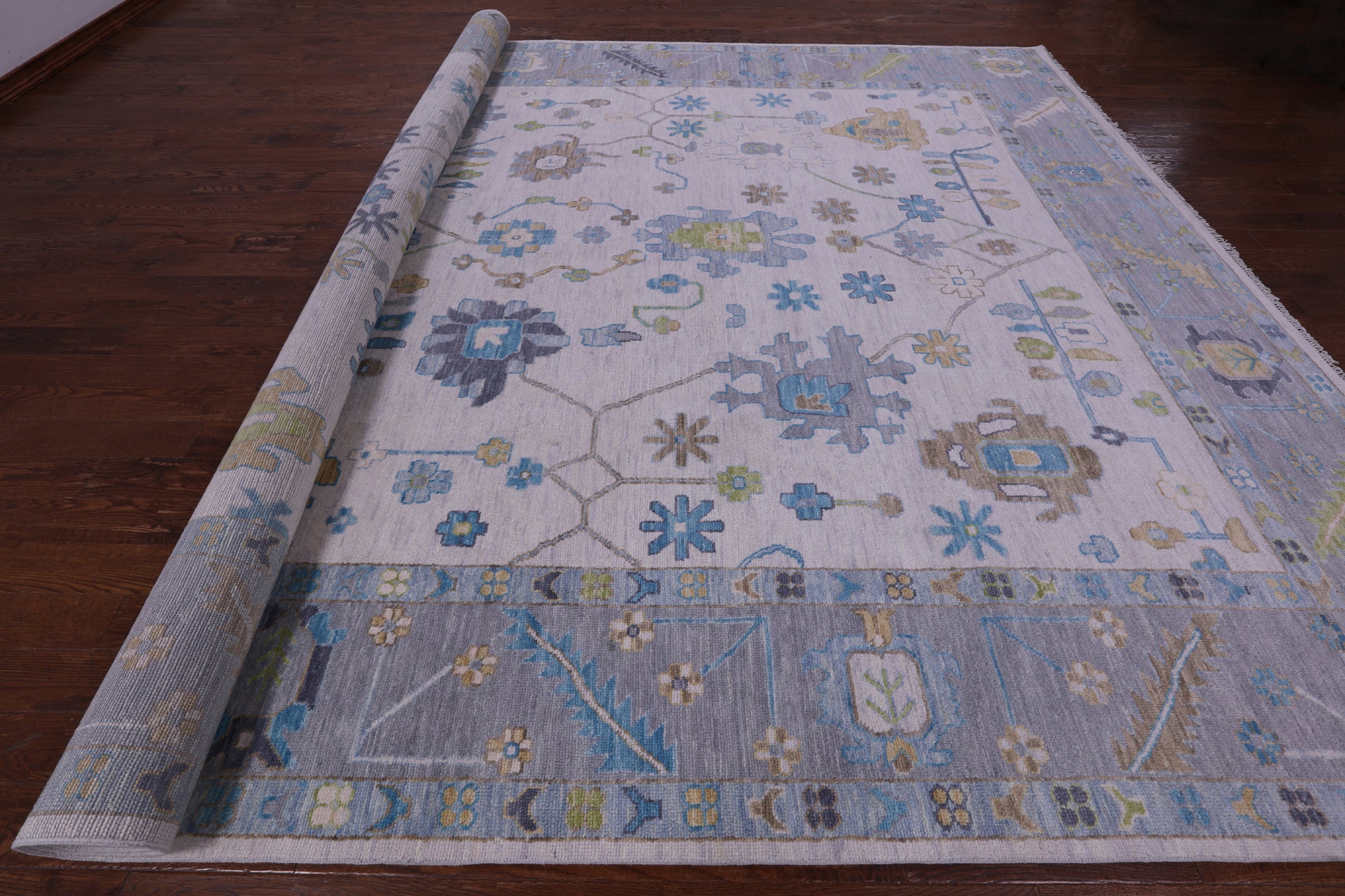 Grey Turkish Oushak Hand Knotted Wool Rug - 12' 2" X 18' 1" - Golden Nile
