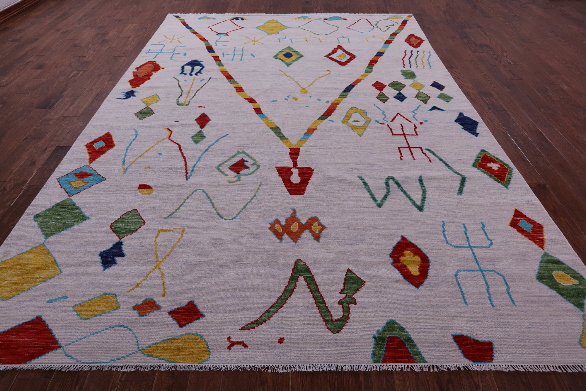 Grey Tribal Moroccan Hand Knotted Wool Rug - 9' 3" X 12' 3" - Golden Nile