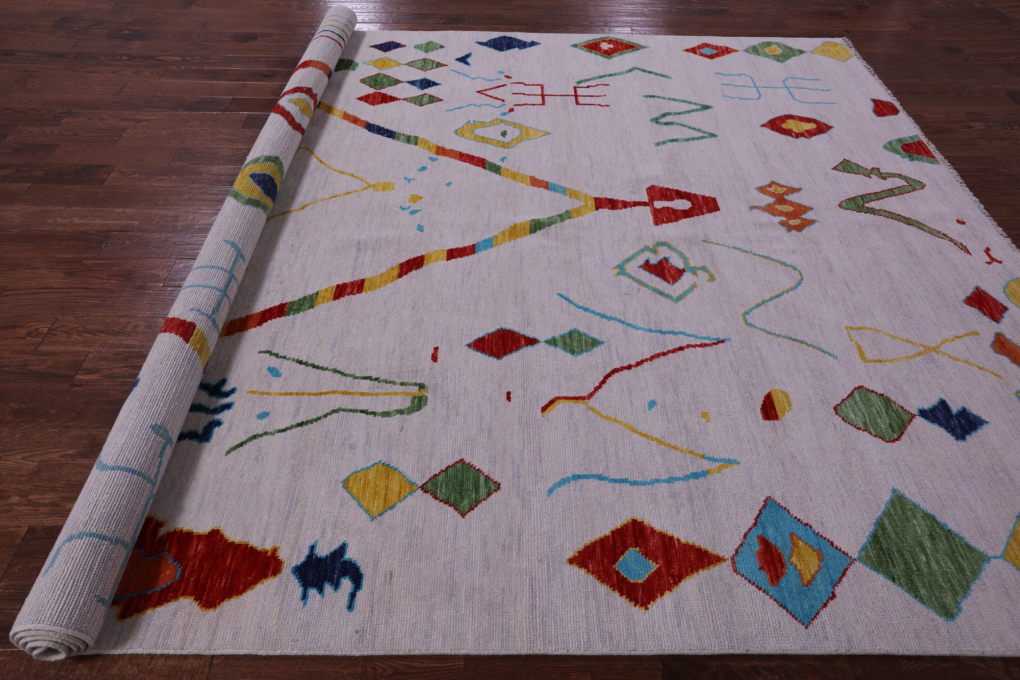 Grey Tribal Moroccan Hand Knotted Wool Rug - 9' 3" X 12' 3" - Golden Nile