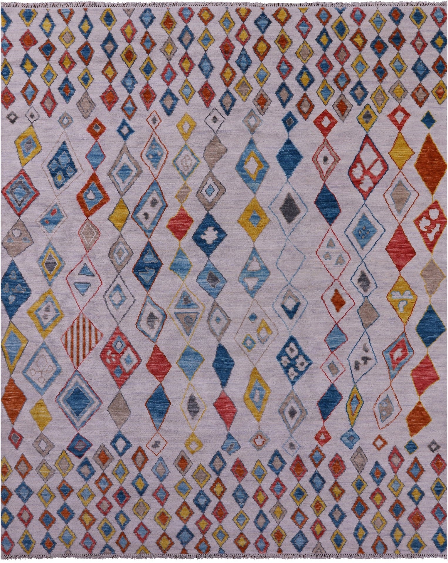 Ivory Tribal Moroccan Hand Knotted Wool Rug - 8' 1" X 10' 2" - Golden Nile