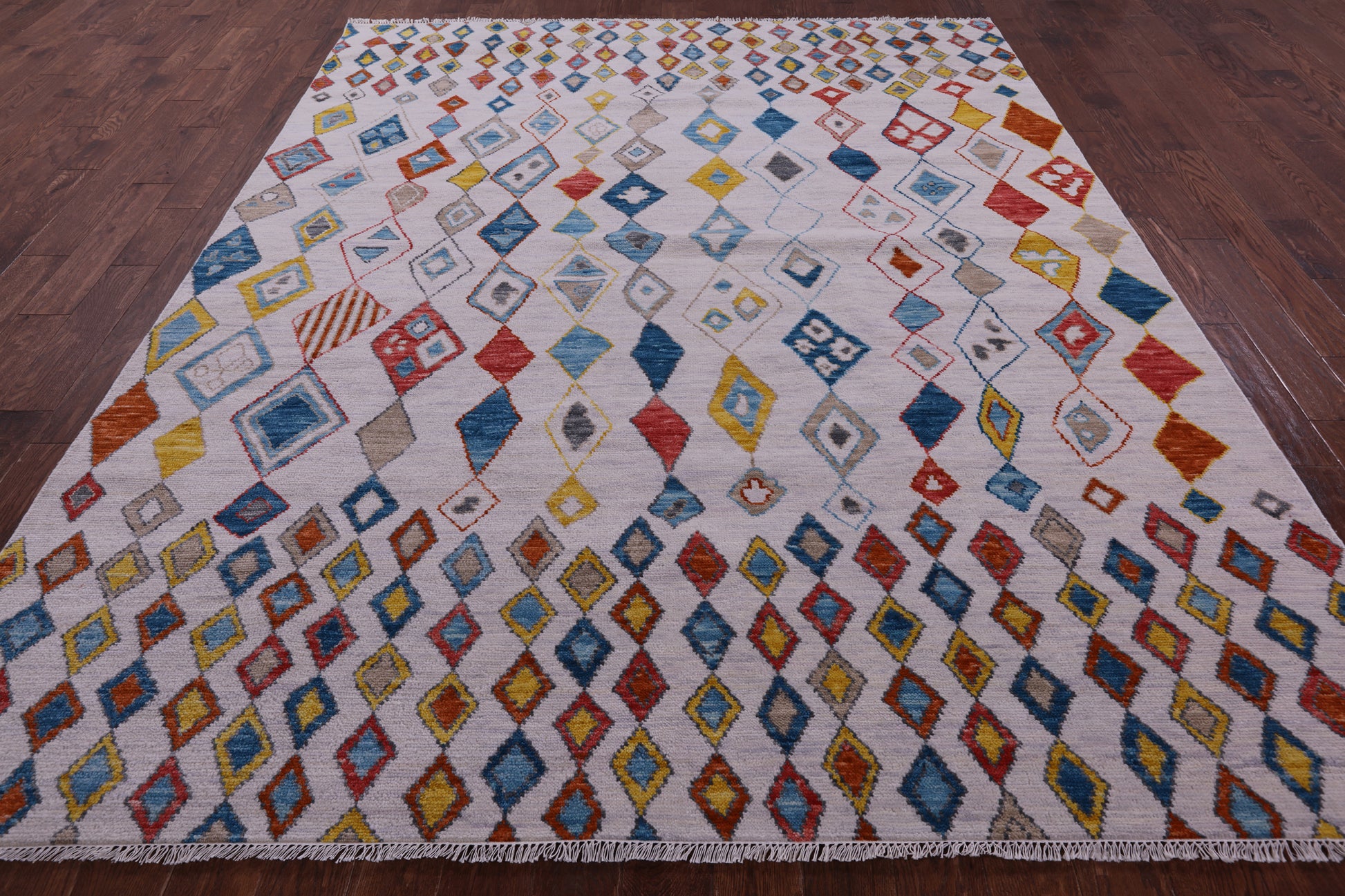 Ivory Tribal Moroccan Hand Knotted Wool Rug - 8' 1" X 10' 2" - Golden Nile