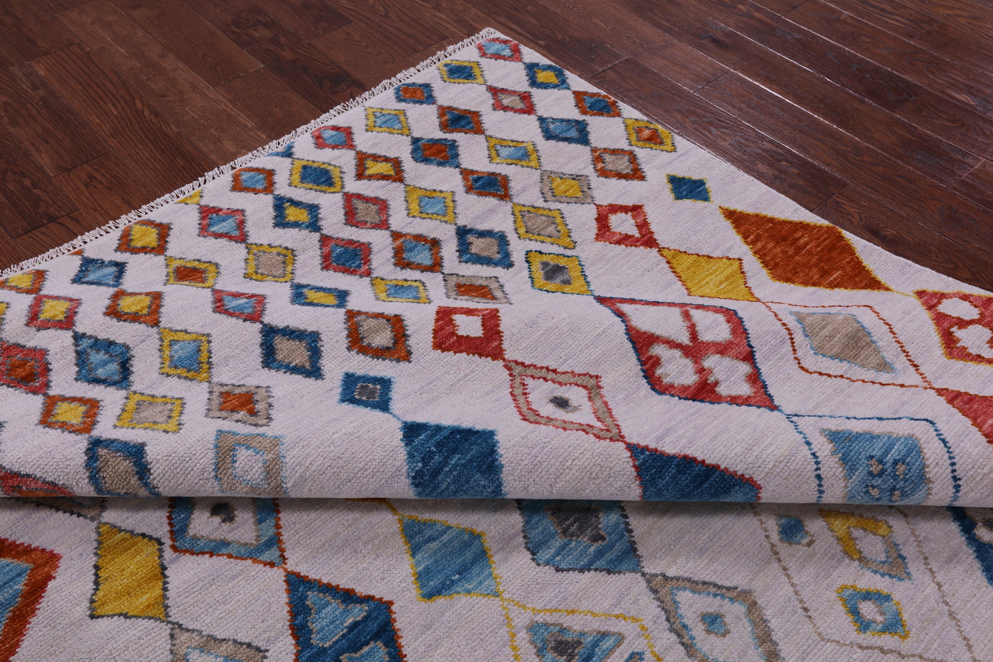 Ivory Tribal Moroccan Hand Knotted Wool Rug - 8' 1" X 10' 2" - Golden Nile