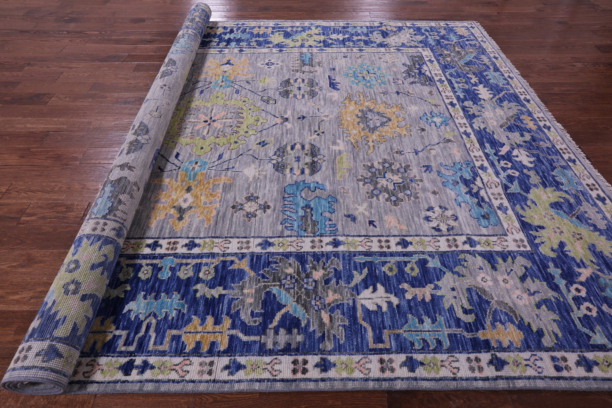 Grey Turkish Oushak Hand Knotted Wool Rug - 8' 11" X 11' 11" - Golden Nile