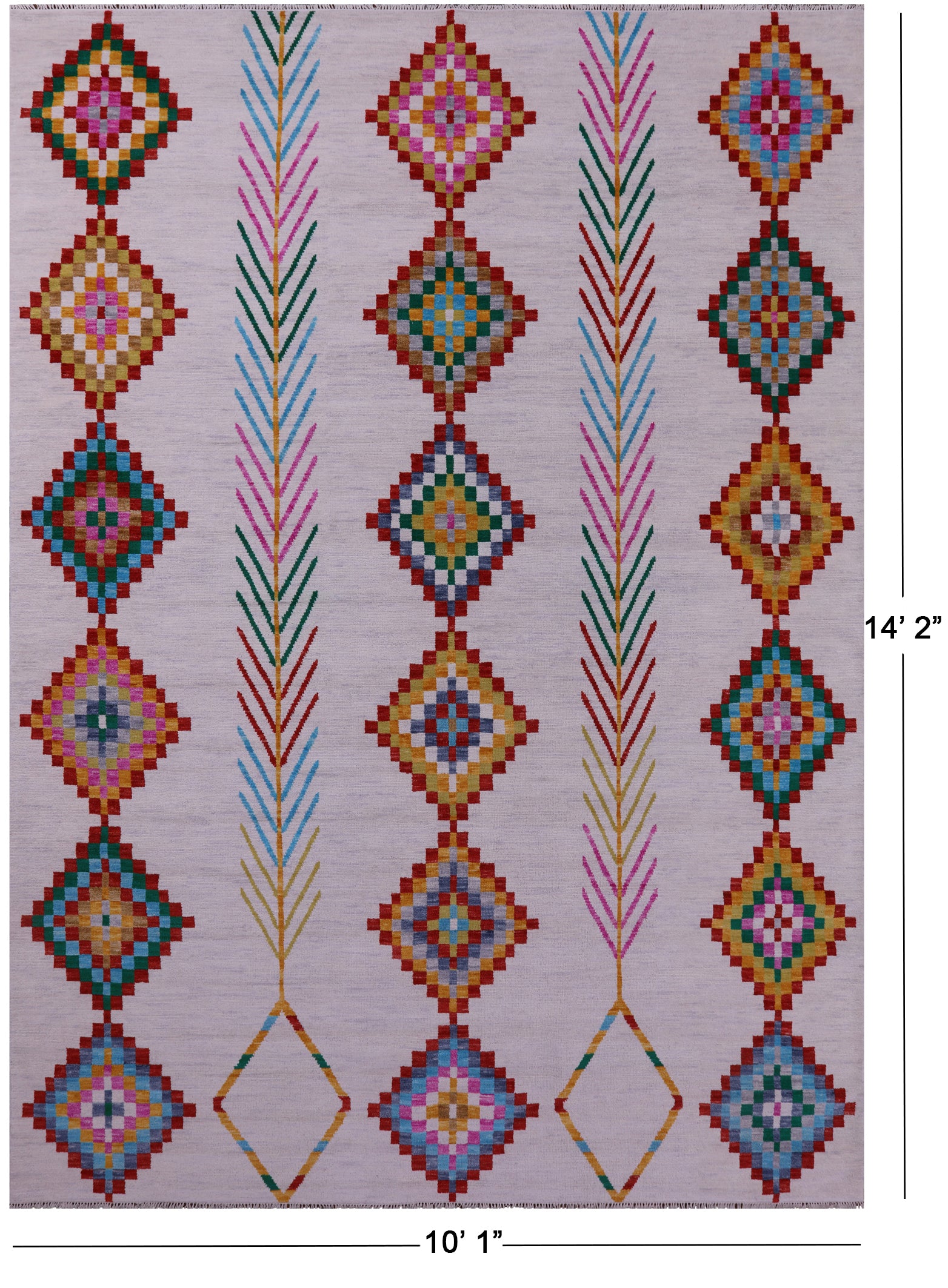 Ivory Tribal Moroccan Hand Knotted Wool Rug - 10' 1" X 14' 2" - Golden Nile