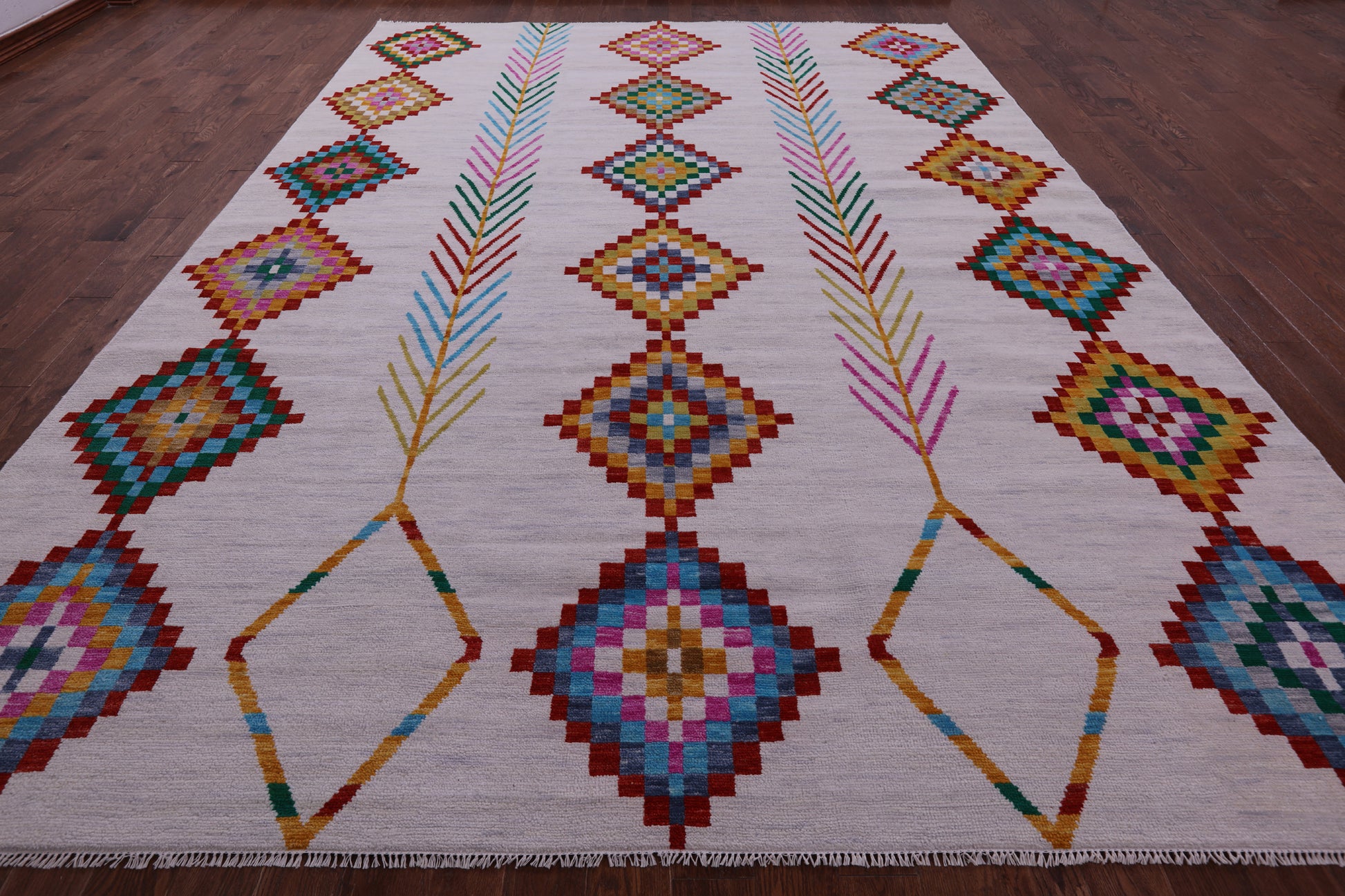 Ivory Tribal Moroccan Hand Knotted Wool Rug - 10' 1" X 14' 2" - Golden Nile