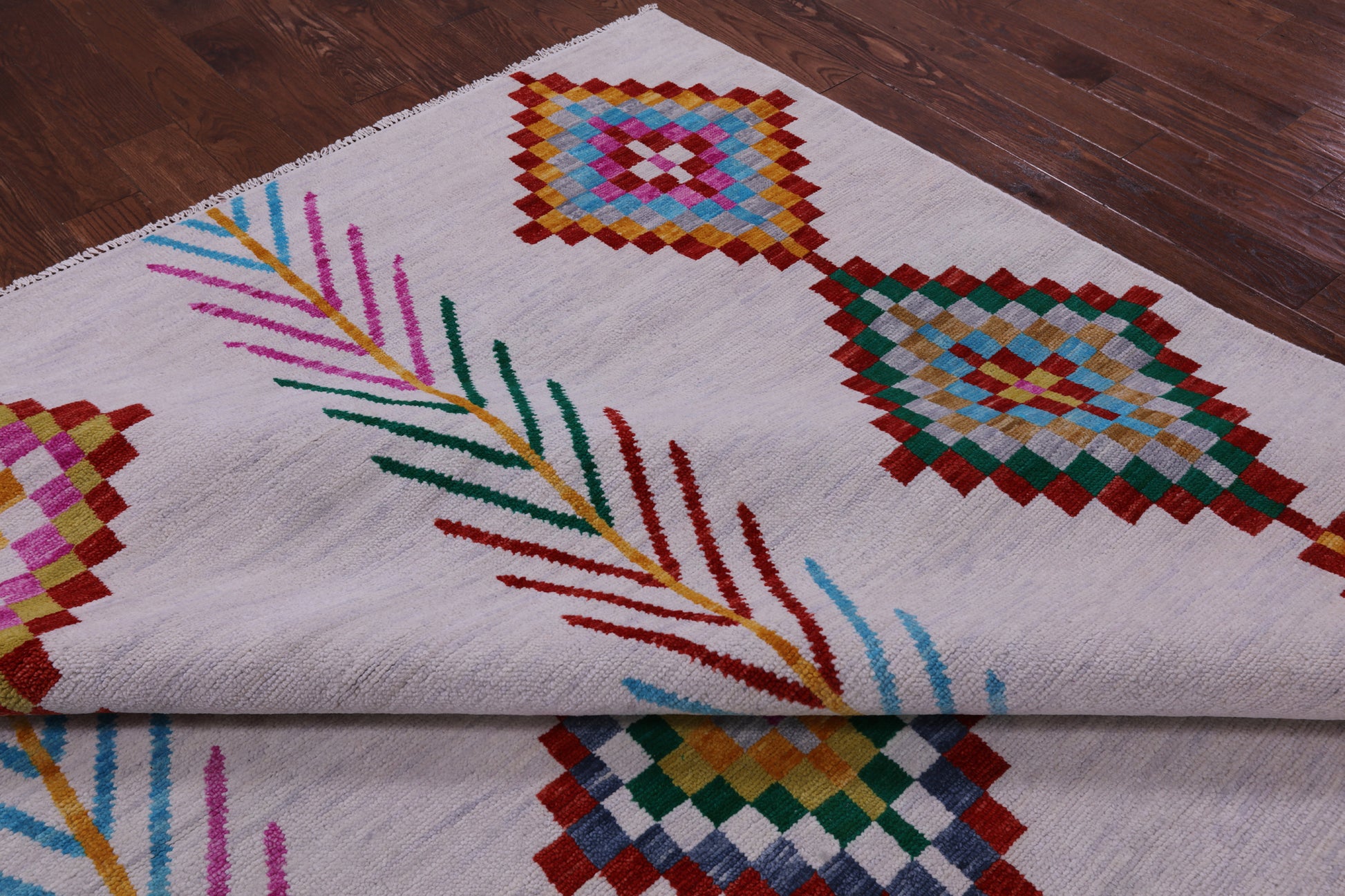Ivory Tribal Moroccan Hand Knotted Wool Rug - 10' 1" X 14' 2" - Golden Nile
