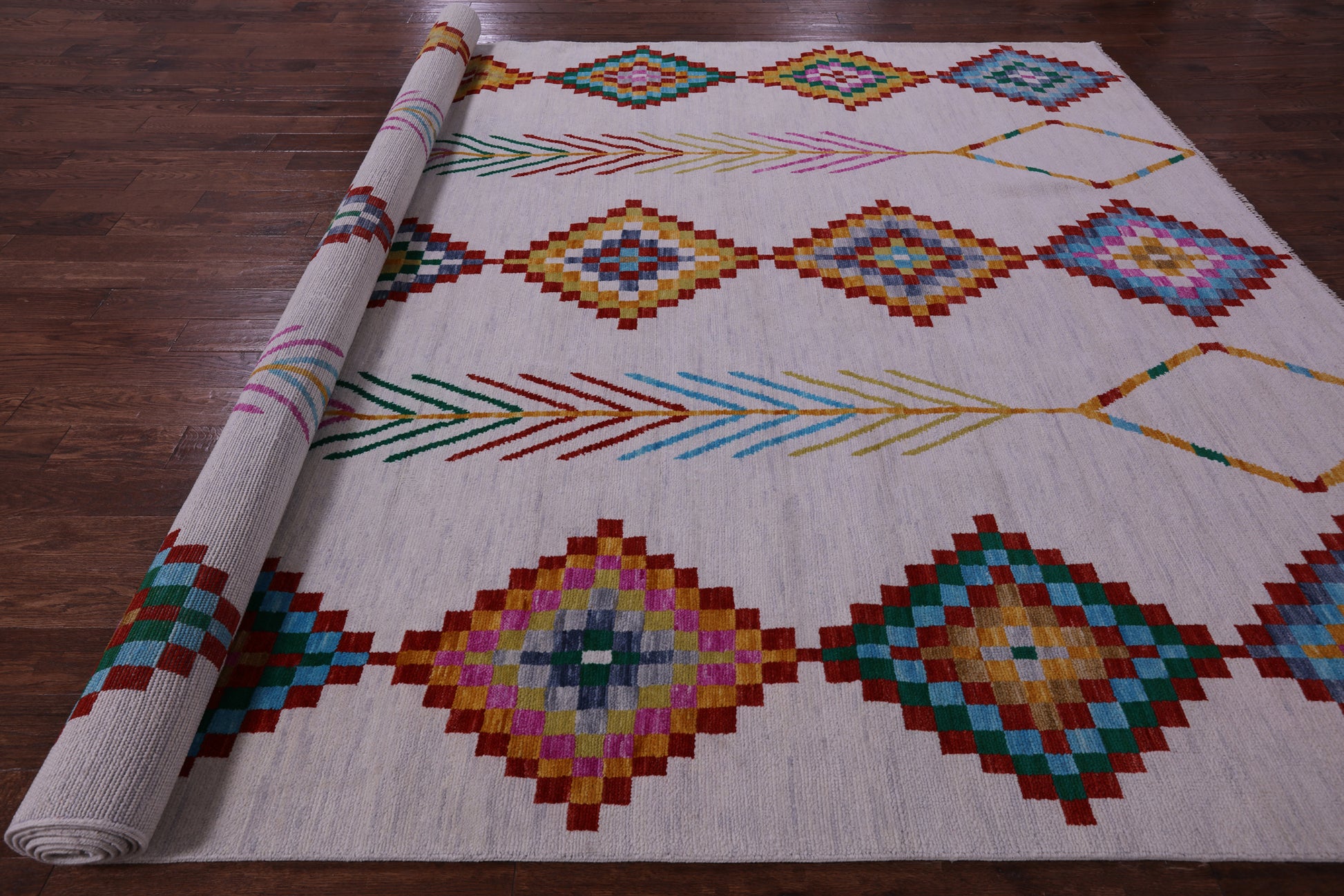 Ivory Tribal Moroccan Hand Knotted Wool Rug - 10' 1" X 14' 2" - Golden Nile