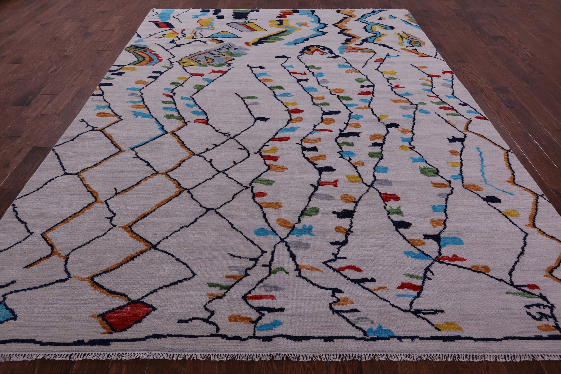 Ivory Tribal Moroccan Hand Knotted Wool Rug - 8' 11" X 11' 9" - Golden Nile