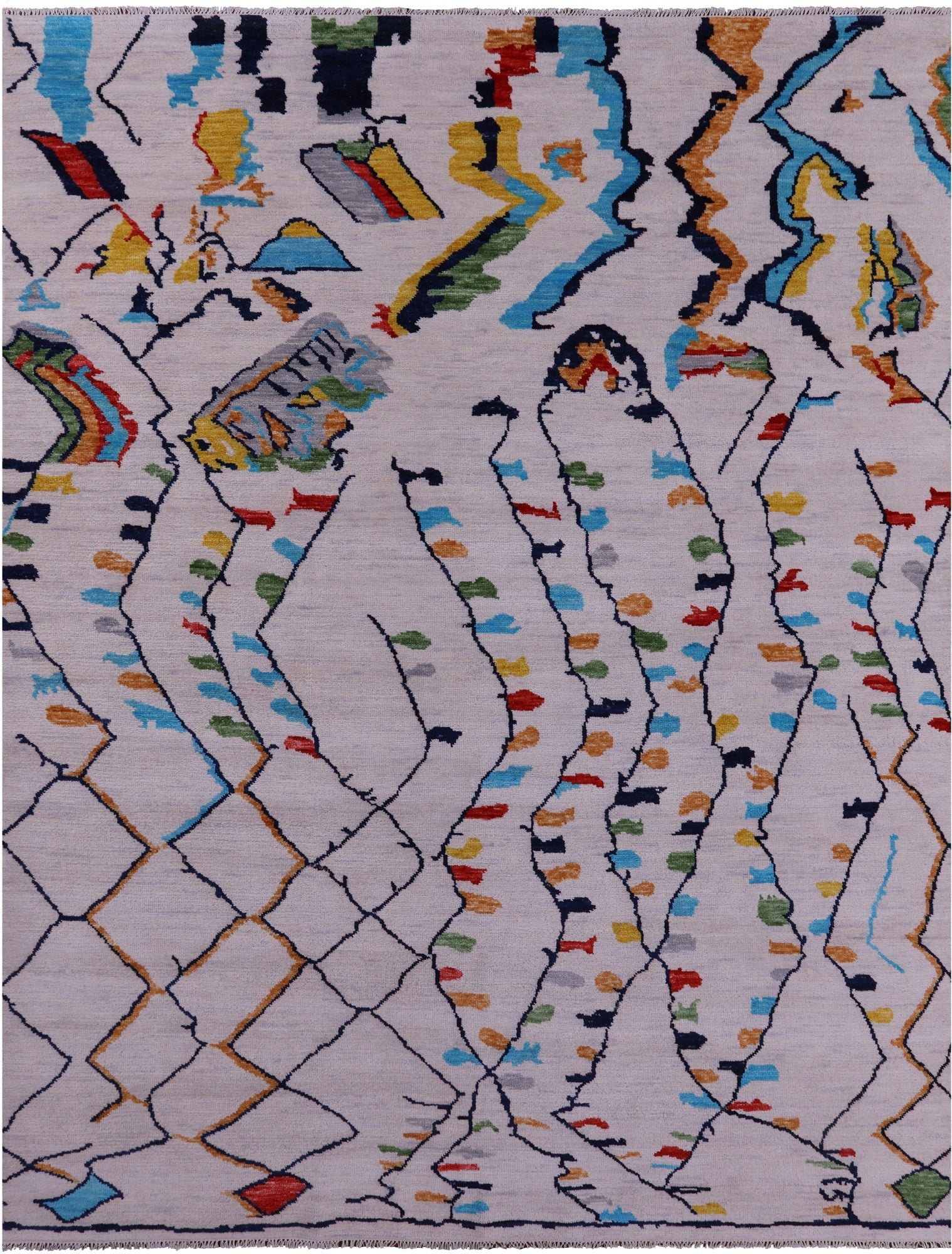 Ivory Tribal Moroccan Hand Knotted Wool Rug - 8' 11" X 11' 9" - Golden Nile