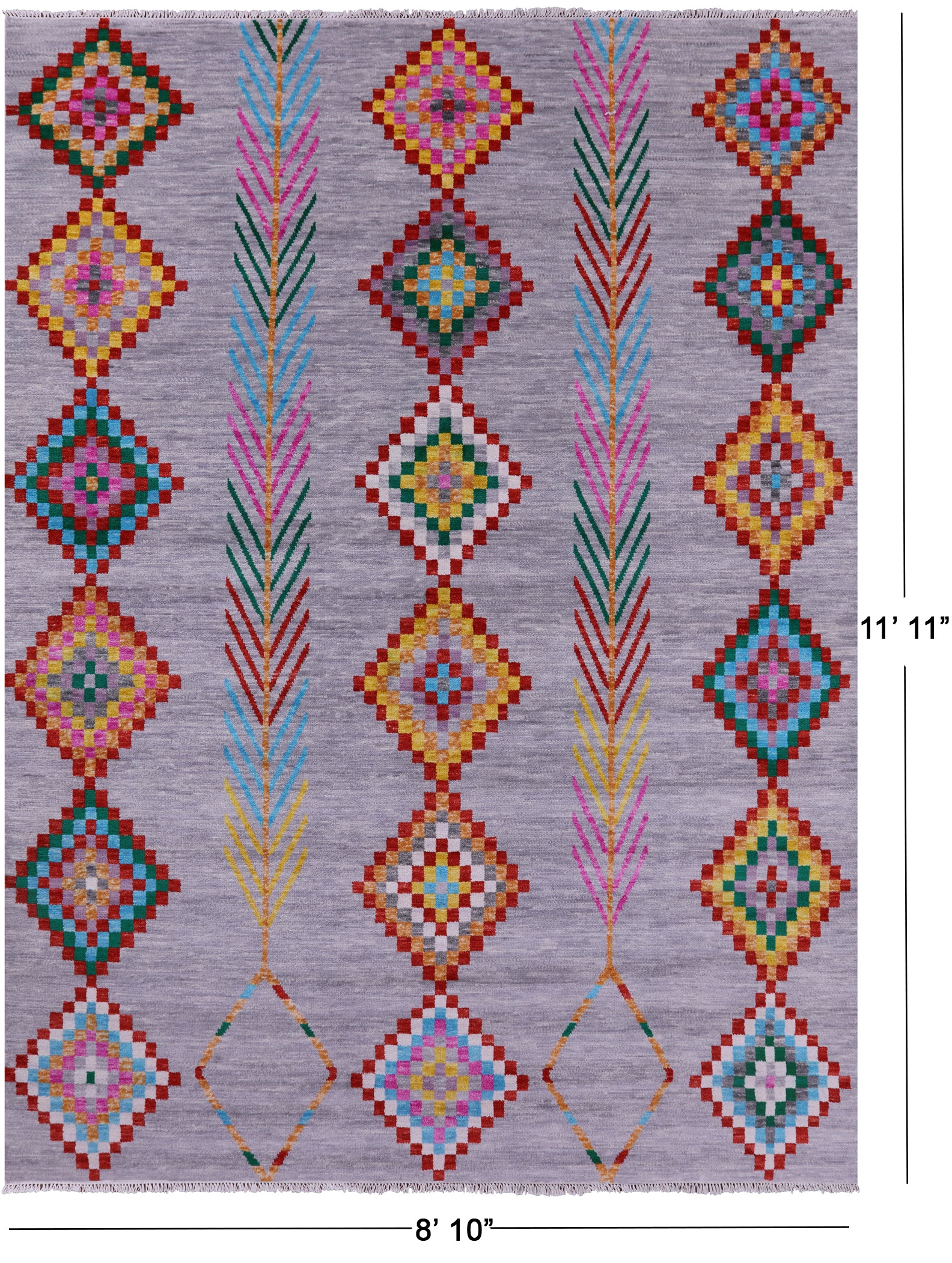 Grey Tribal Moroccan Hand Knotted Wool Rug - 8' 10" X 11' 11" - Golden Nile