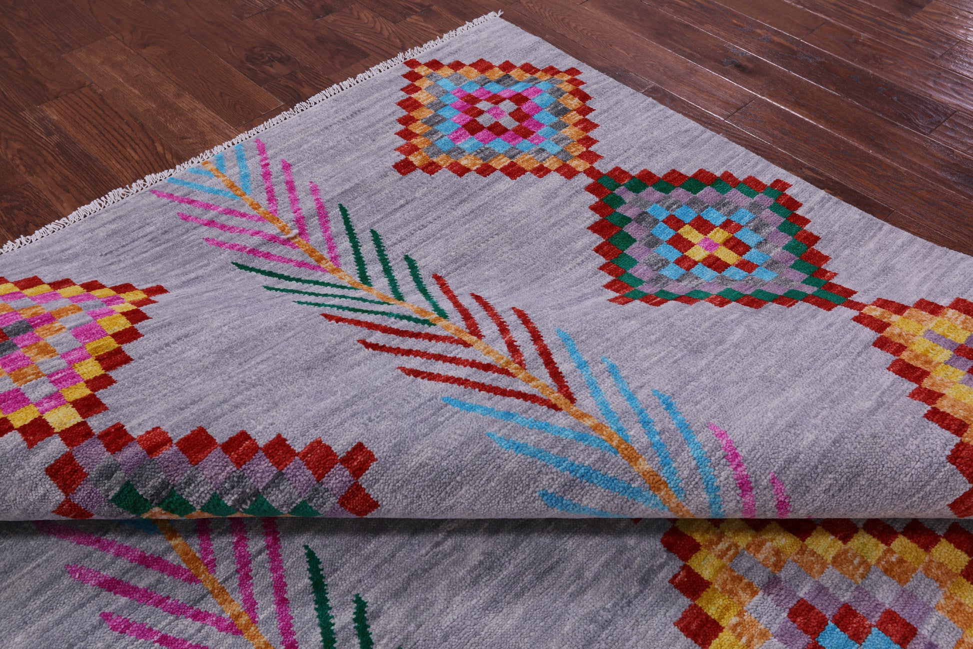 Grey Tribal Moroccan Hand Knotted Wool Rug - 8' 10" X 11' 11" - Golden Nile