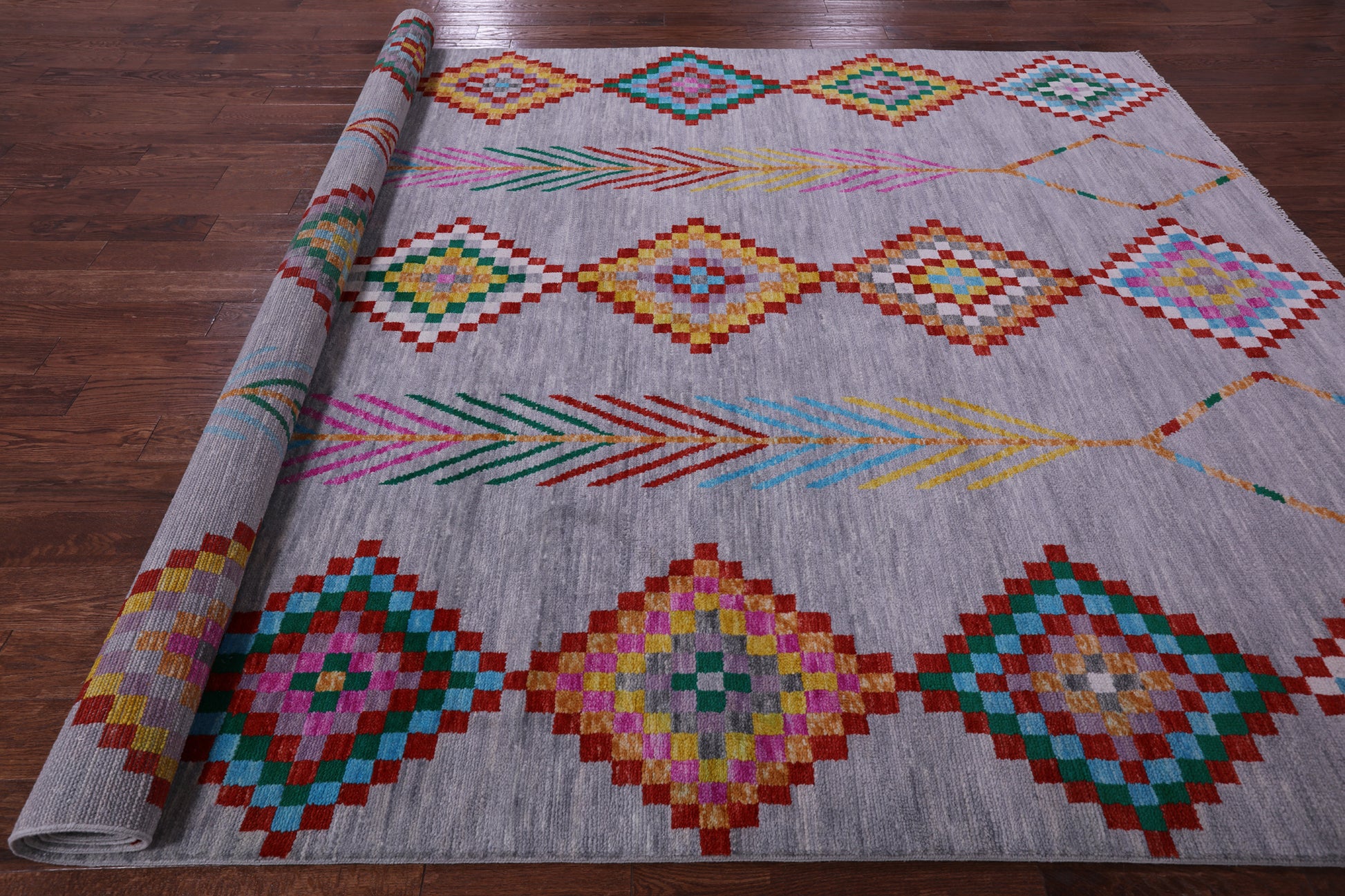Grey Tribal Moroccan Hand Knotted Wool Rug - 8' 10" X 11' 11" - Golden Nile