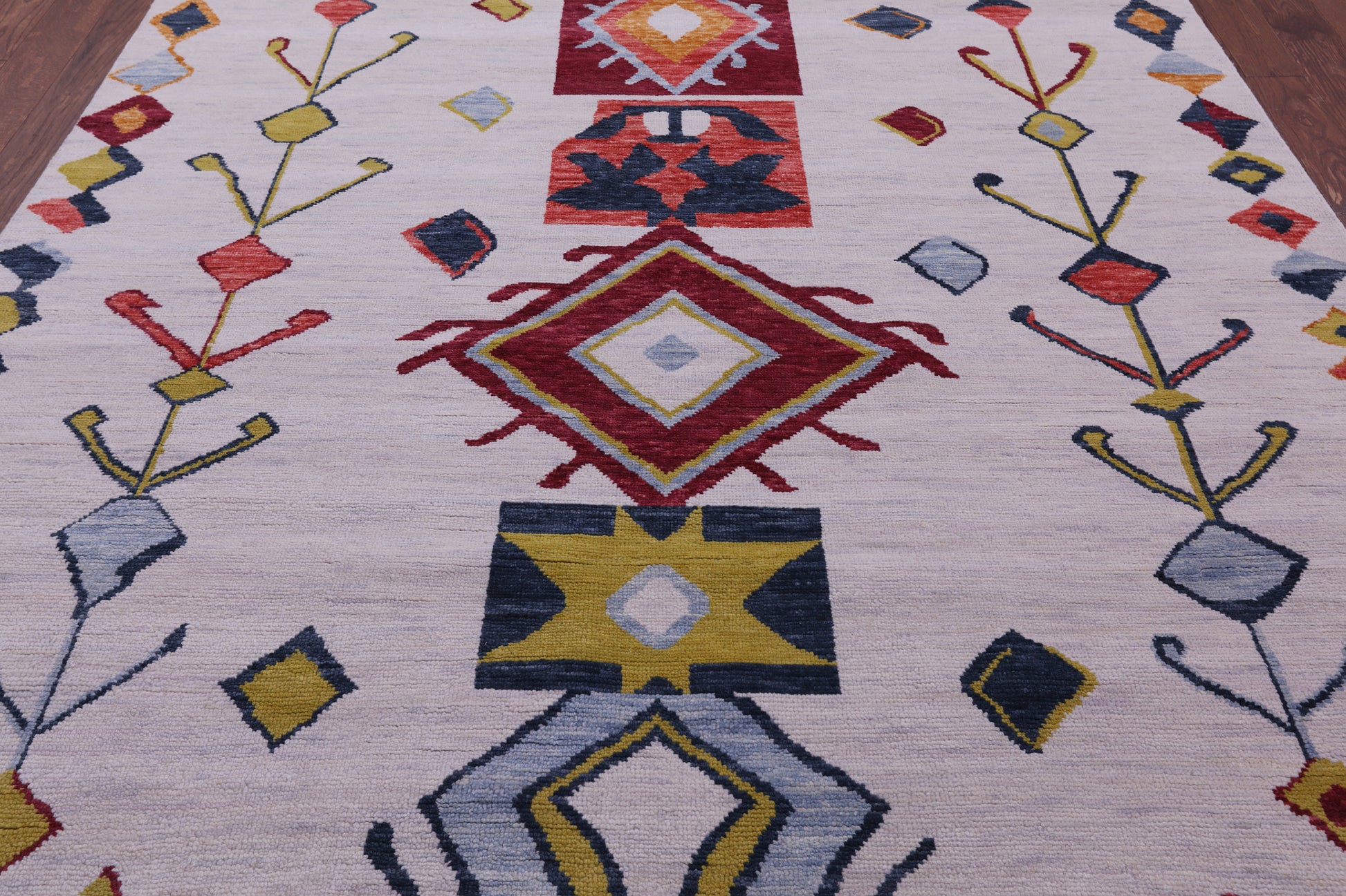 Ivory Tribal Moroccan Hand Knotted Wool Rug - 8' 0" X 9' 11" - Golden Nile