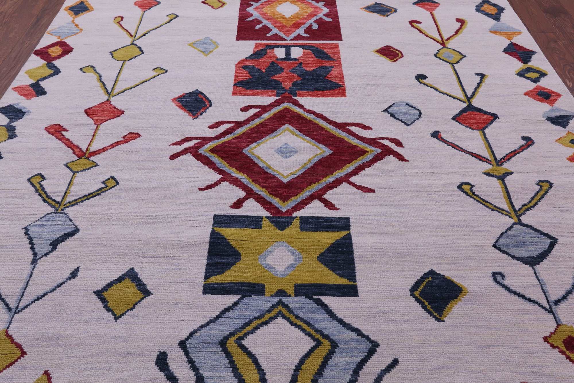 Ivory Tribal Moroccan Hand Knotted Wool Rug - 8' 0" X 9' 11" - Golden Nile