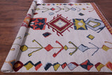 Ivory Tribal Moroccan Hand Knotted Wool Rug - 8' 0" X 9' 11" - Golden Nile