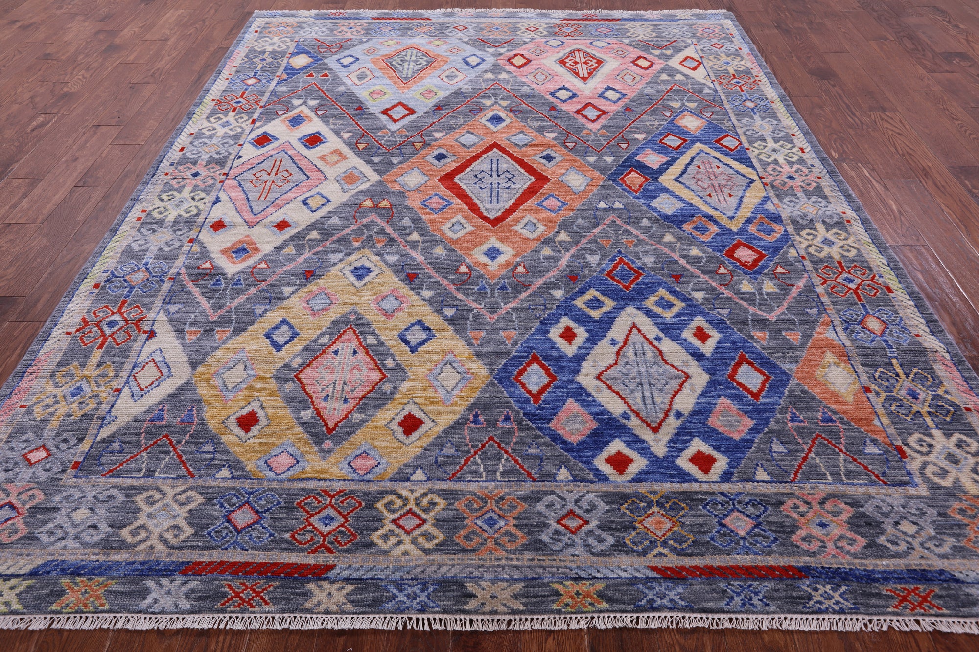 Grey Tribal Moroccan Hand Knotted Wool Rug - 8' 0" X 10' 0" - Golden Nile