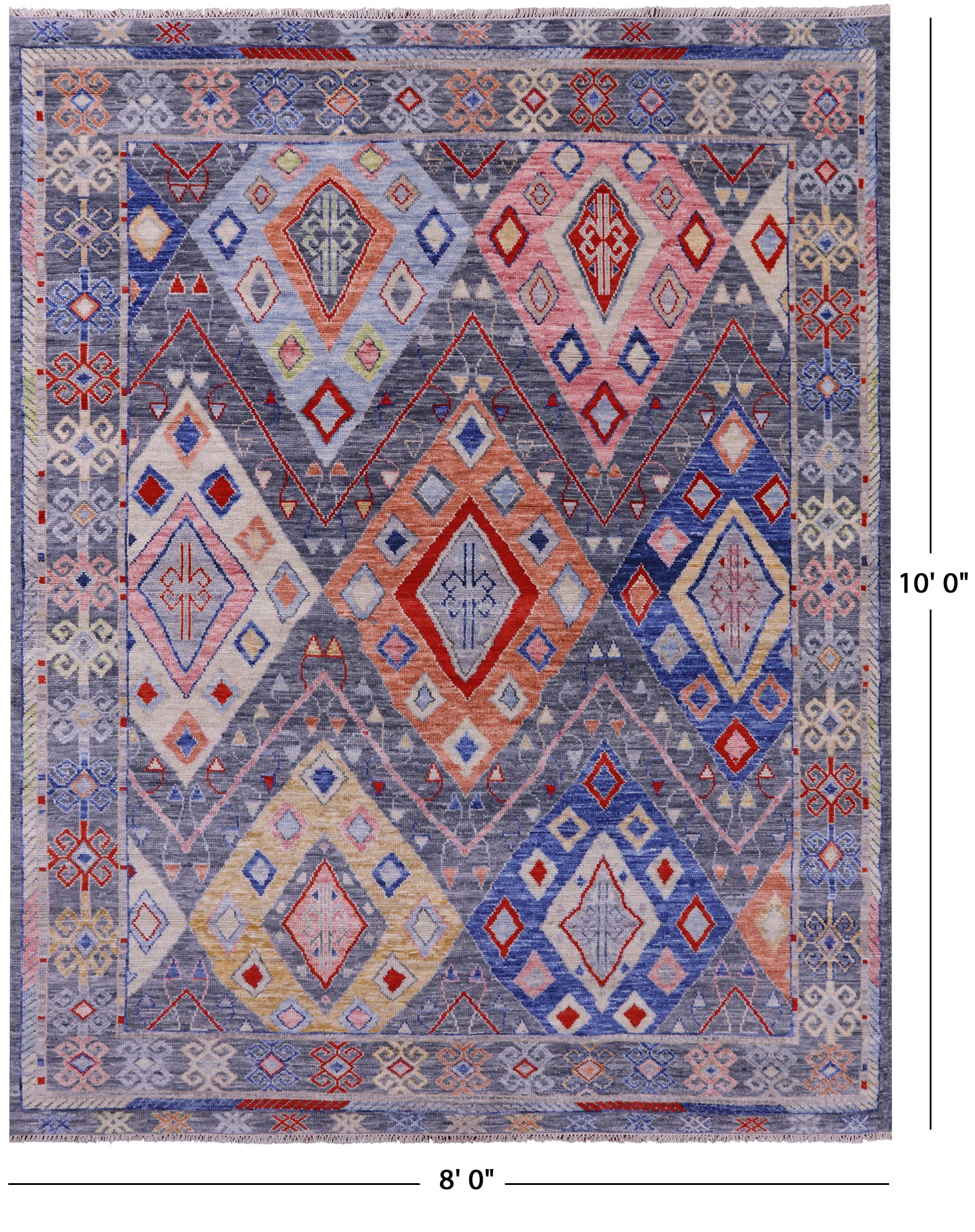 Grey Tribal Moroccan Hand Knotted Wool Rug - 8' 0" X 10' 0" - Golden Nile