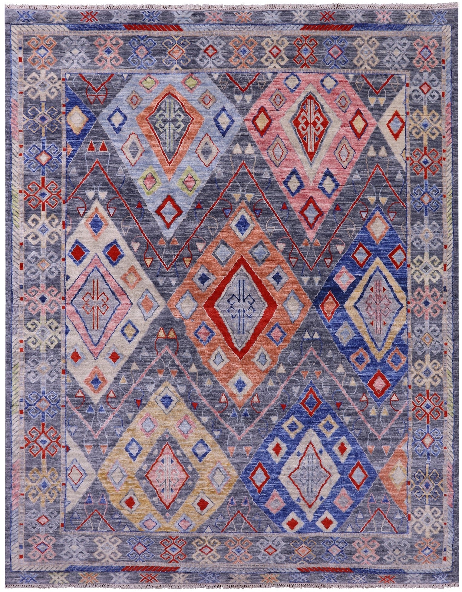 Grey Tribal Moroccan Hand Knotted Wool Rug - 8' 0" X 10' 0" - Golden Nile