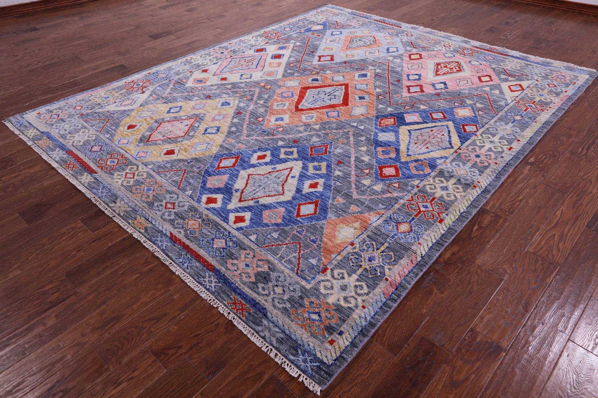 Grey Tribal Moroccan Hand Knotted Wool Rug - 8' 0" X 10' 0" - Golden Nile