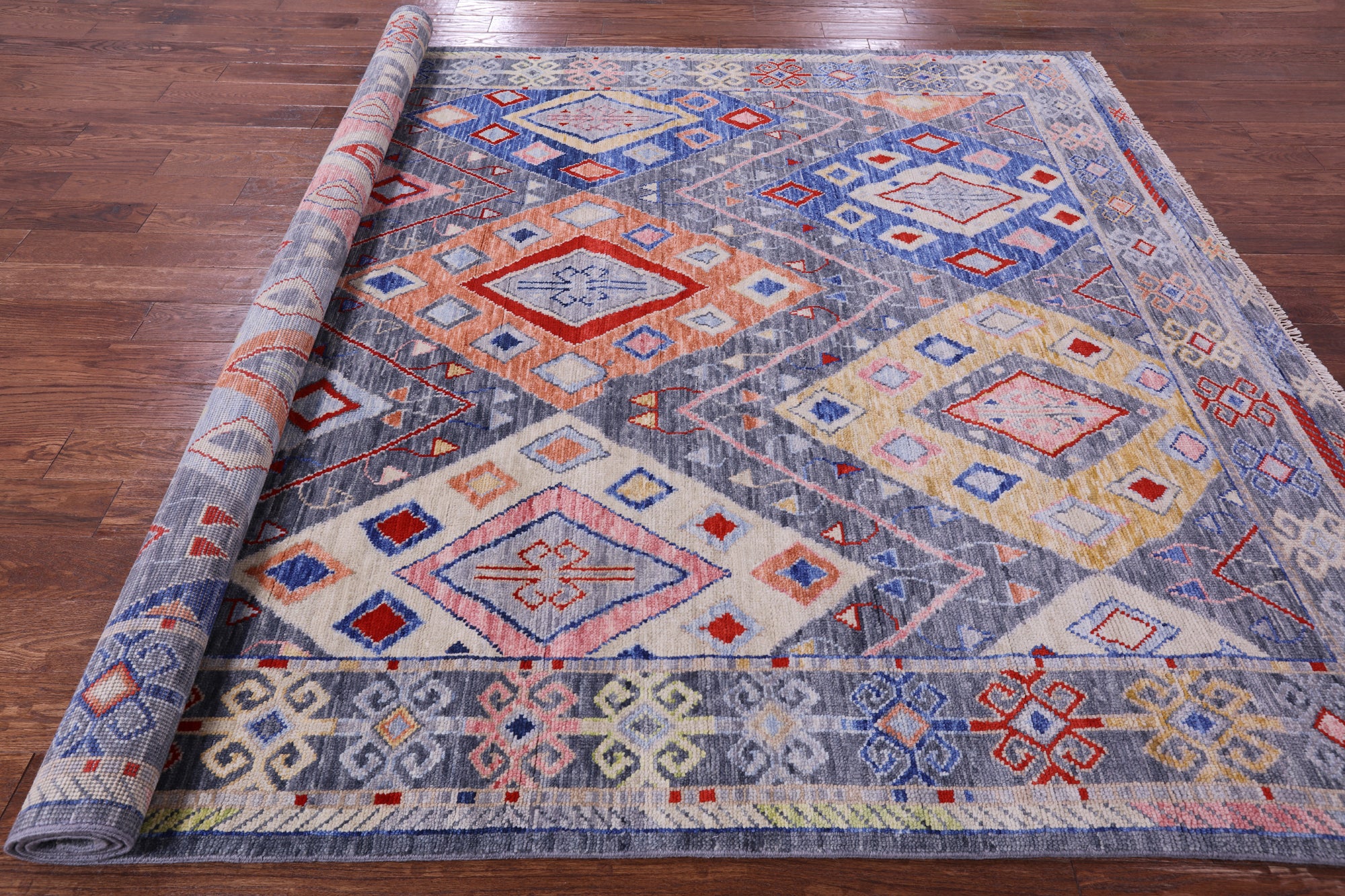 Grey Tribal Moroccan Hand Knotted Wool Rug - 8' 0" X 10' 0" - Golden Nile
