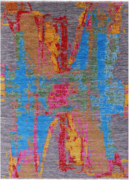 Abstract Contemporary Hand Knotted Wool Rug - 10' 0" X 14' 0" - Golden Nile
