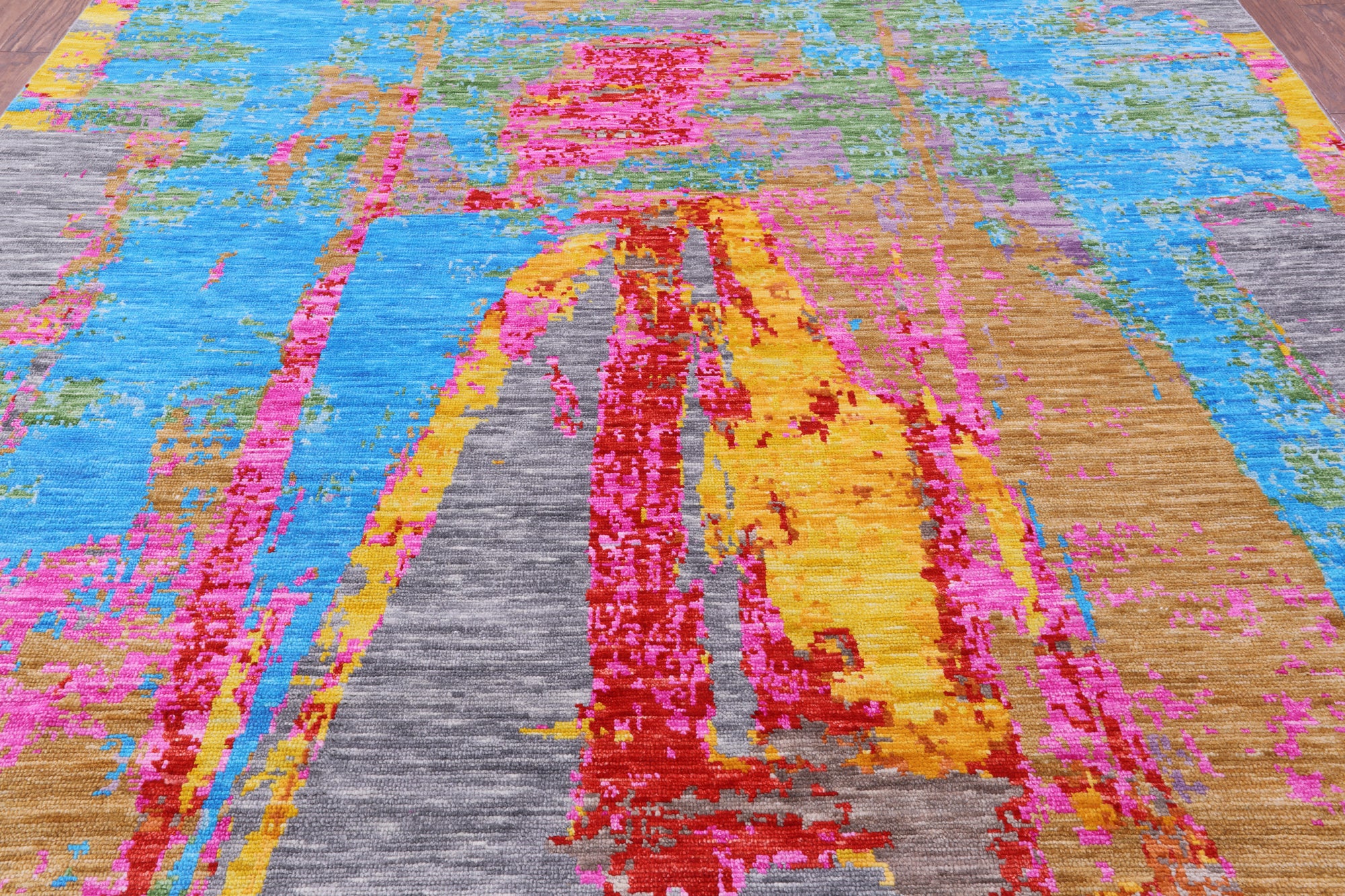 Abstract Contemporary Hand Knotted Wool Rug - 10' 0" X 14' 0" - Golden Nile