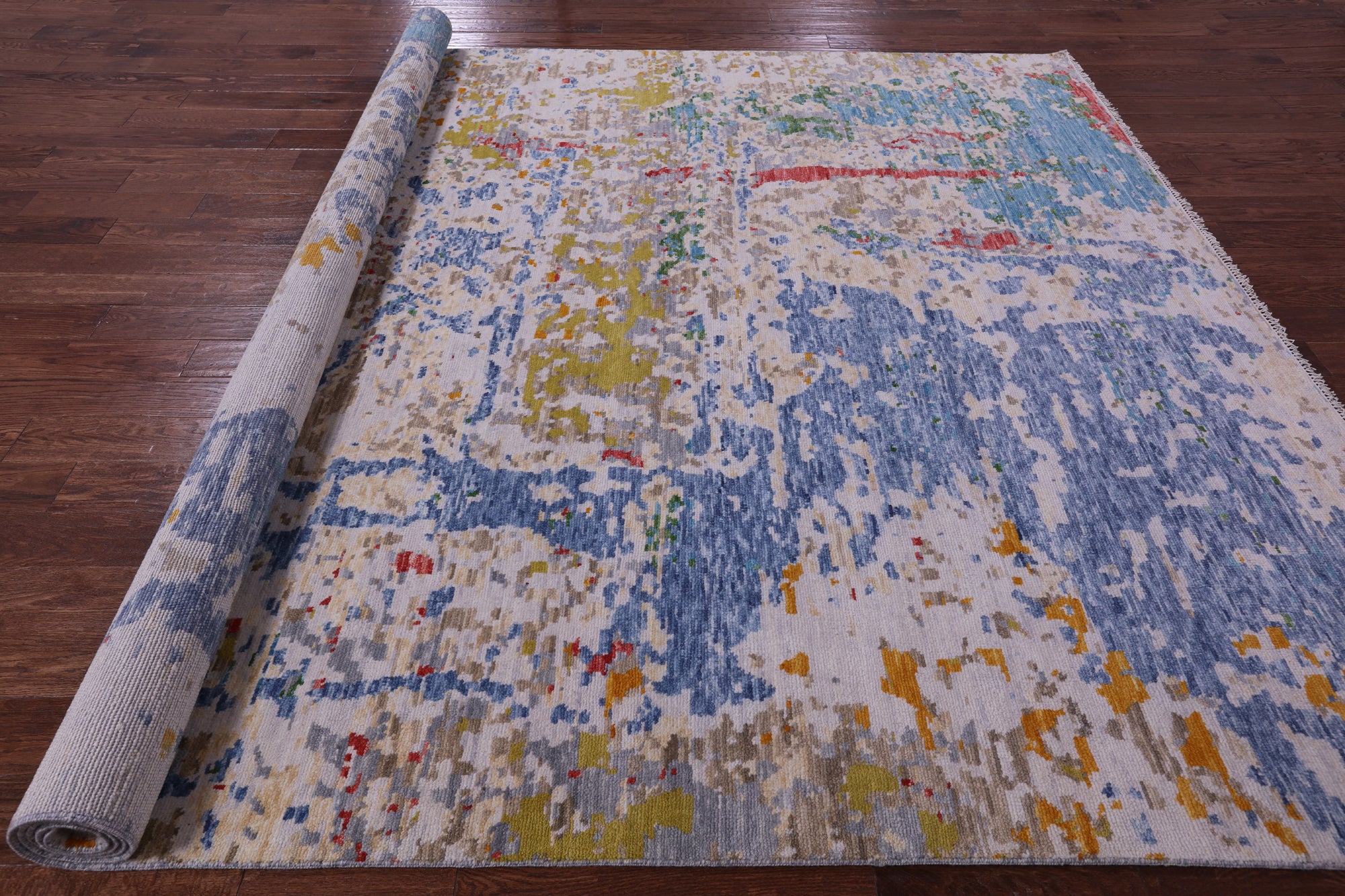 Abstract Contemporary Handmade Wool Rug - 9' 1" X 12' 0" - Golden Nile