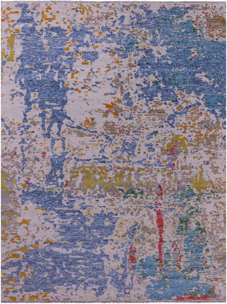 Abstract Contemporary Handmade Wool Rug - 9' 1" X 12' 0" - Golden Nile