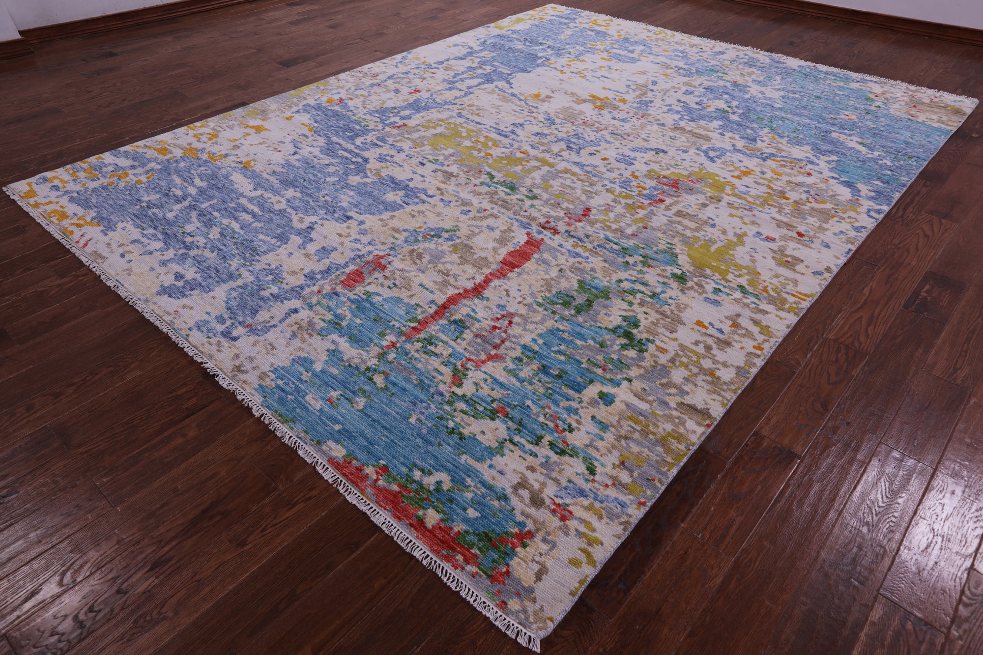 Abstract Contemporary Handmade Wool Rug - 9' 1" X 12' 0" - Golden Nile