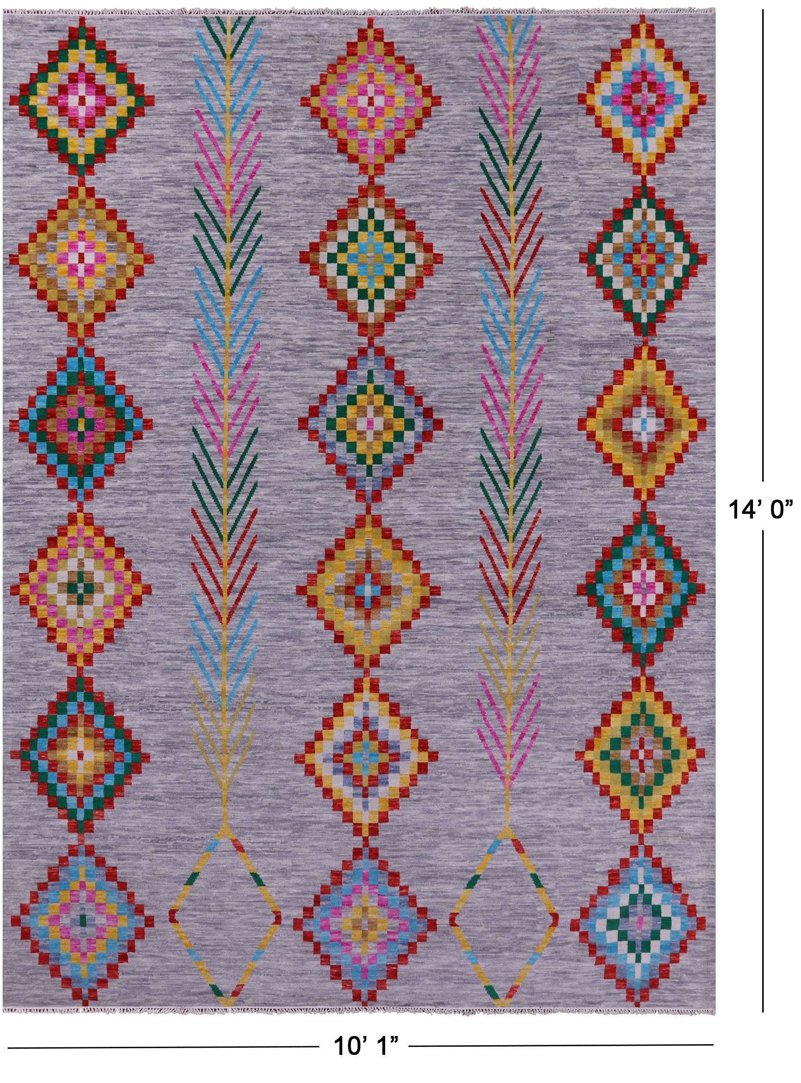 Grey Tribal Moroccan Hand Knotted Wool Rug - 10' 1" X 14' 0" - Golden Nile