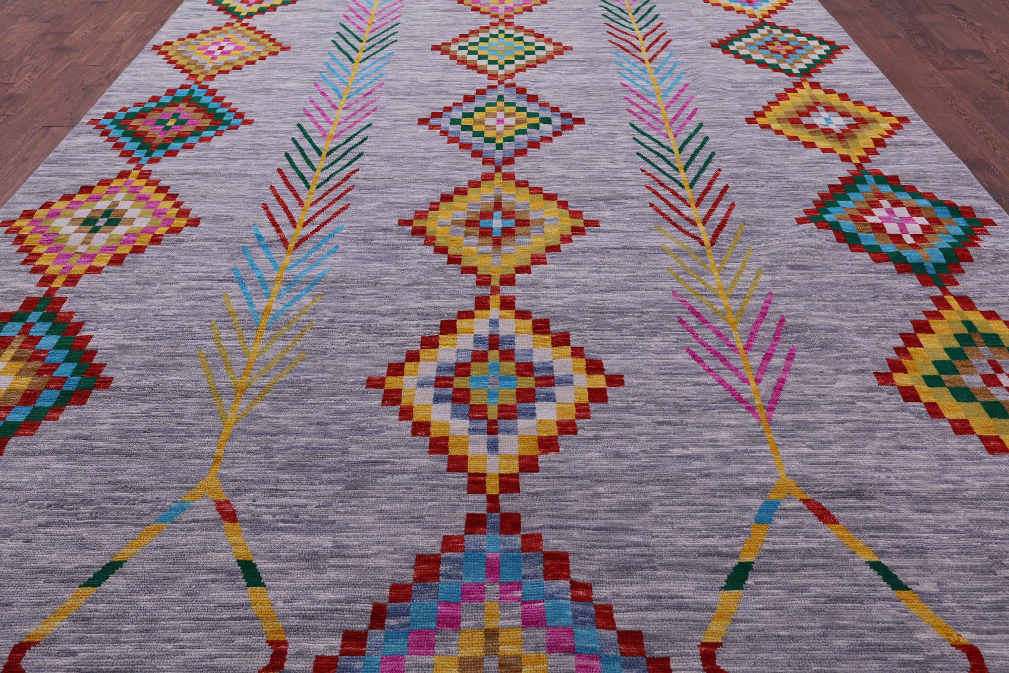 Grey Tribal Moroccan Hand Knotted Wool Rug - 10' 1" X 14' 0" - Golden Nile
