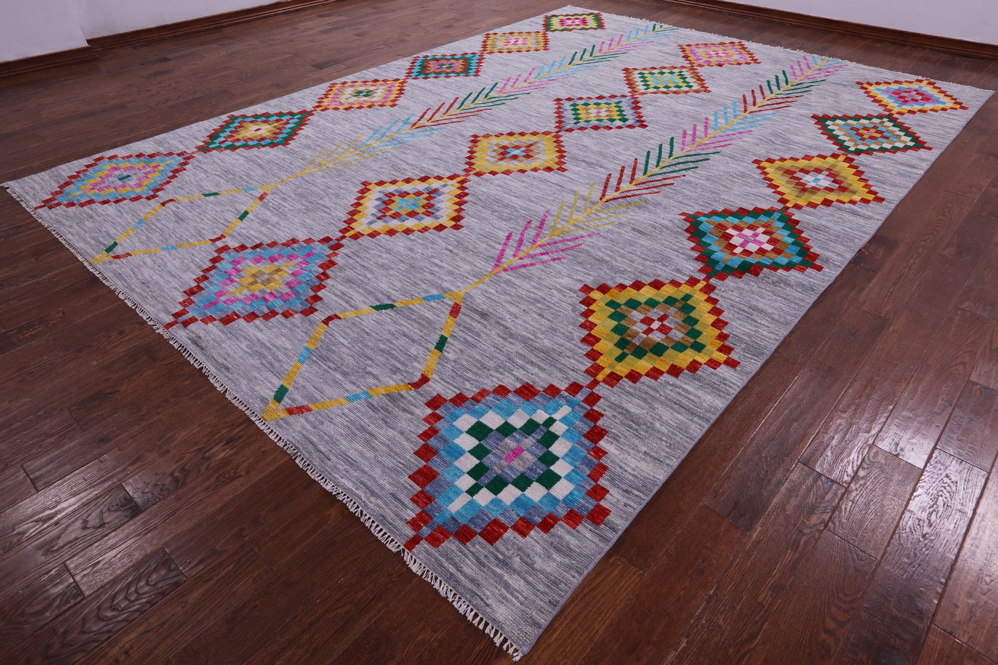 Grey Tribal Moroccan Hand Knotted Wool Rug - 10' 1" X 14' 0" - Golden Nile