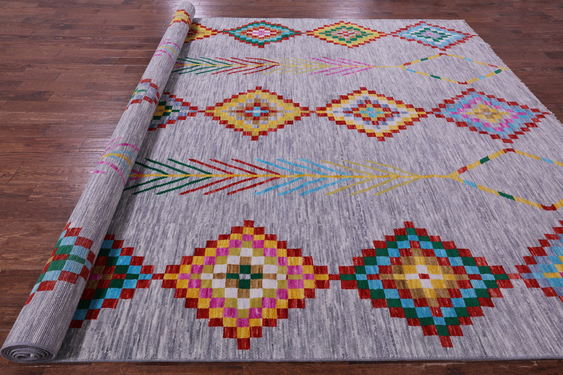 Grey Tribal Moroccan Hand Knotted Wool Rug - 10' 1" X 14' 0" - Golden Nile