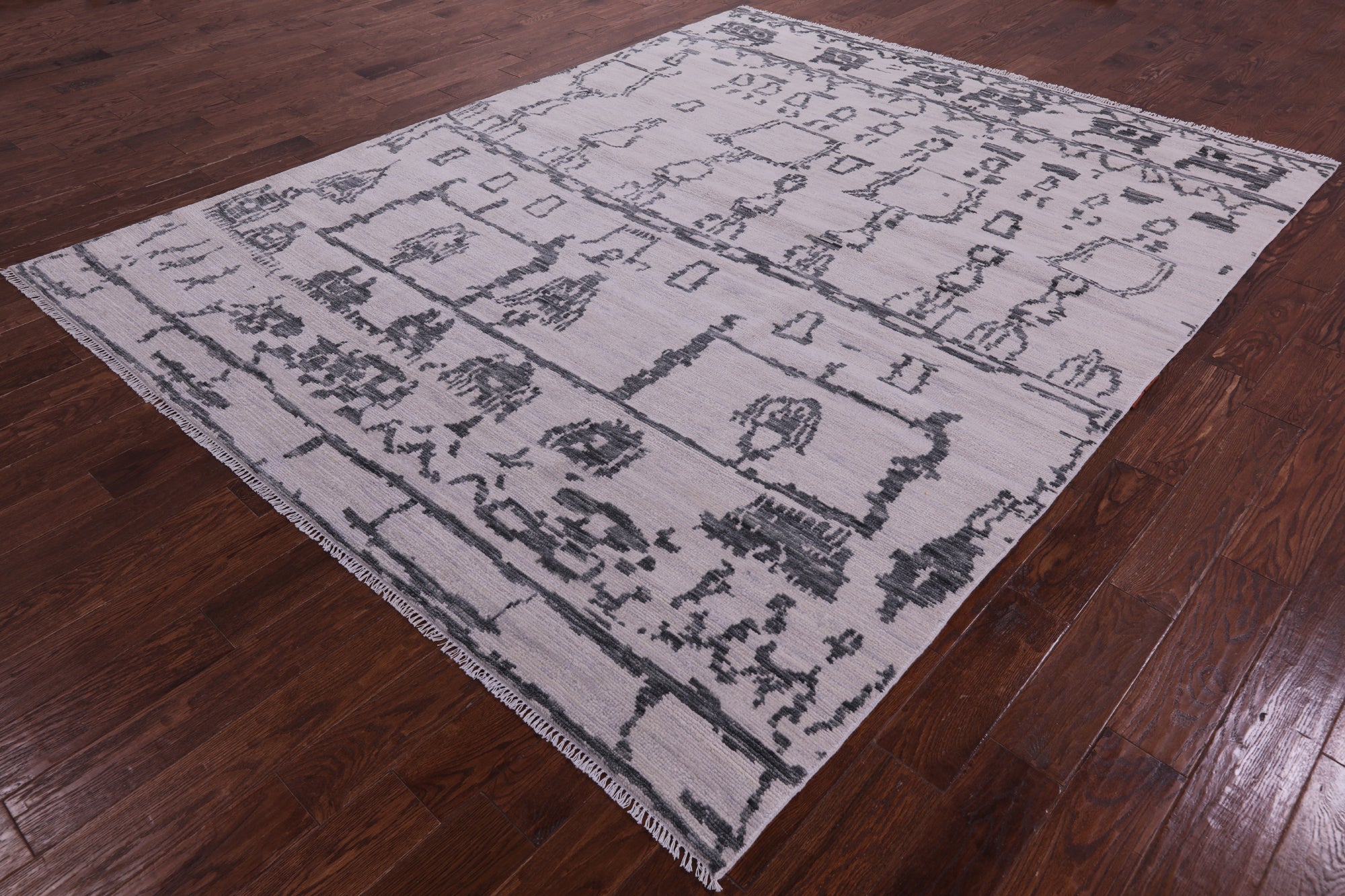 Ivory Tribal Moroccan Hand Knotted Wool Rug - 7' 11" X 10' 0" - Golden Nile