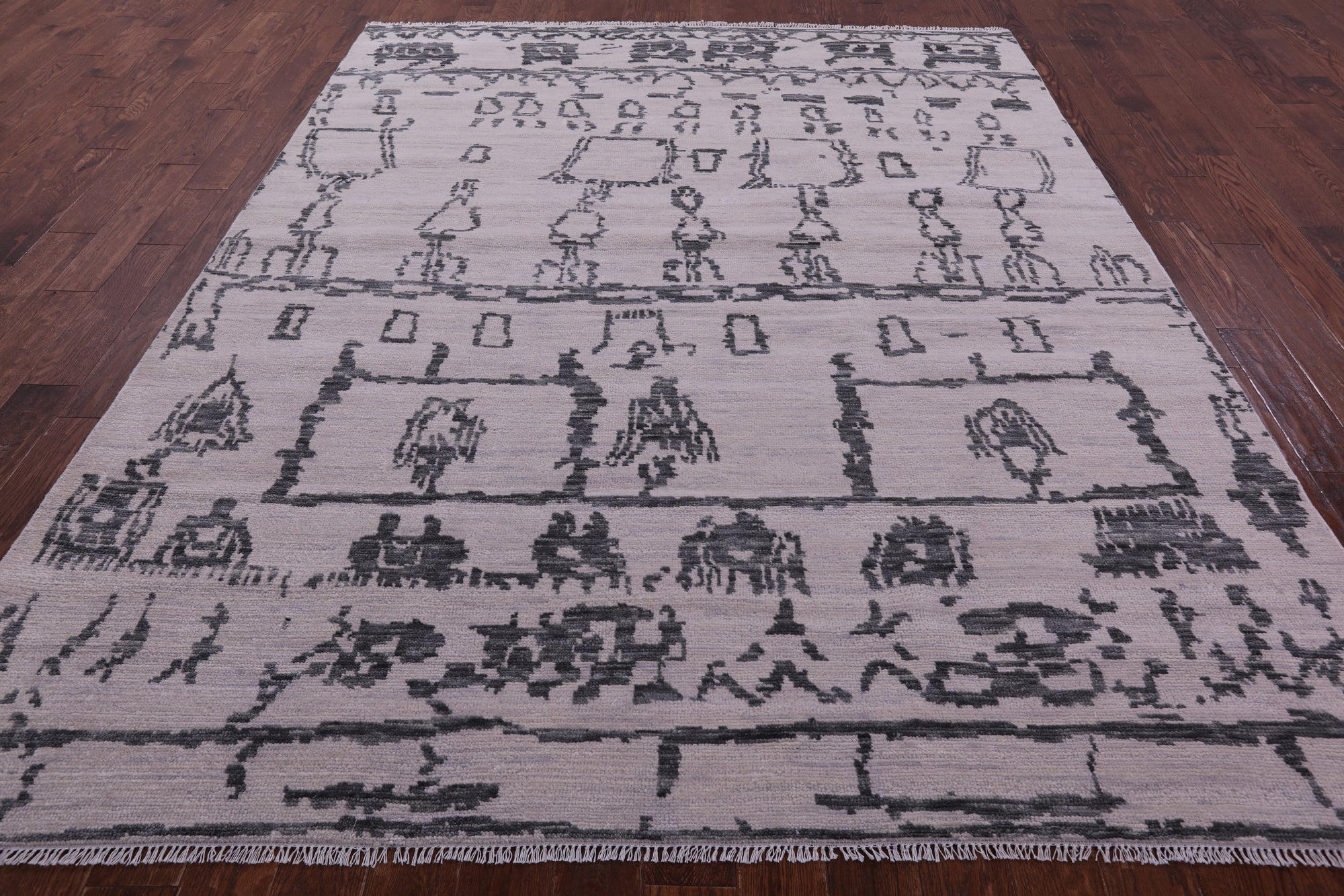 Ivory Tribal Moroccan Hand Knotted Wool Rug - 7' 11" X 10' 0" - Golden Nile