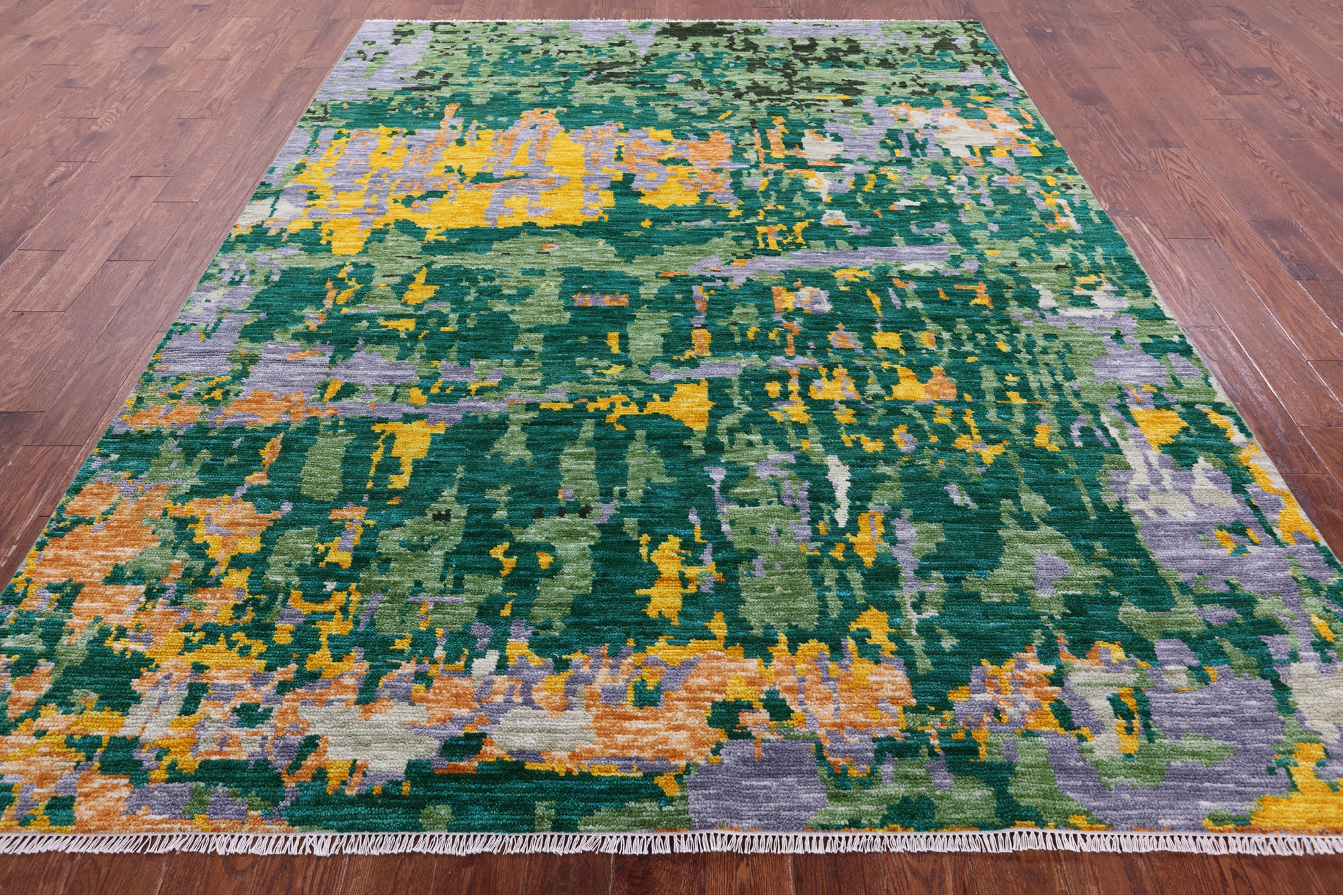 Abstract Contemporary Hand Knotted Wool Rug - 7' 11" X 9' 9" - Golden Nile