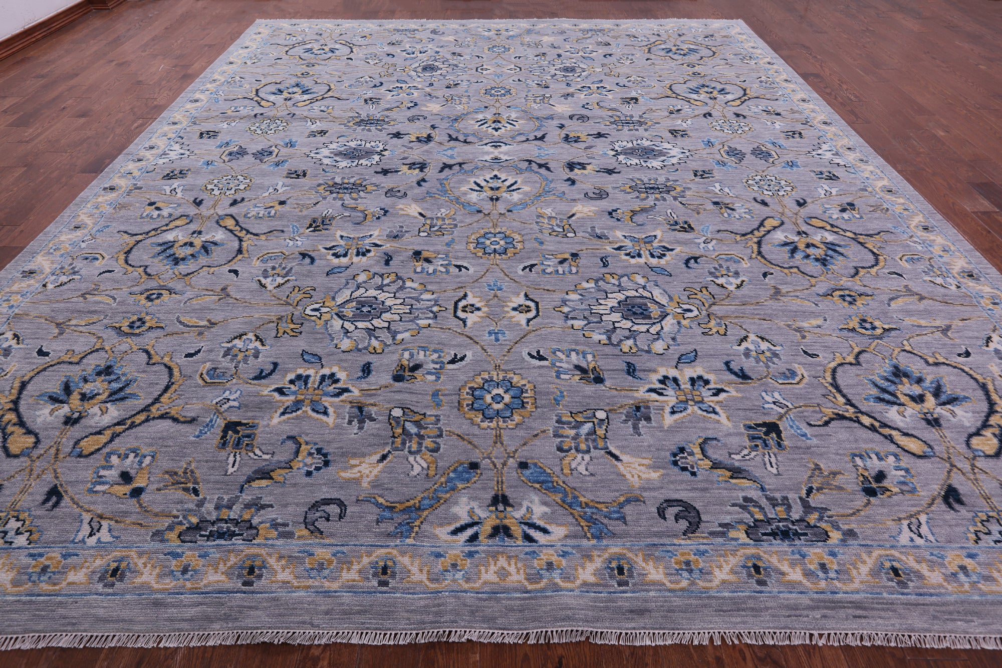 Grey Persian Tabriz Handmade Wool Rug - 12' 1" X 14' 9" - Golden Nile