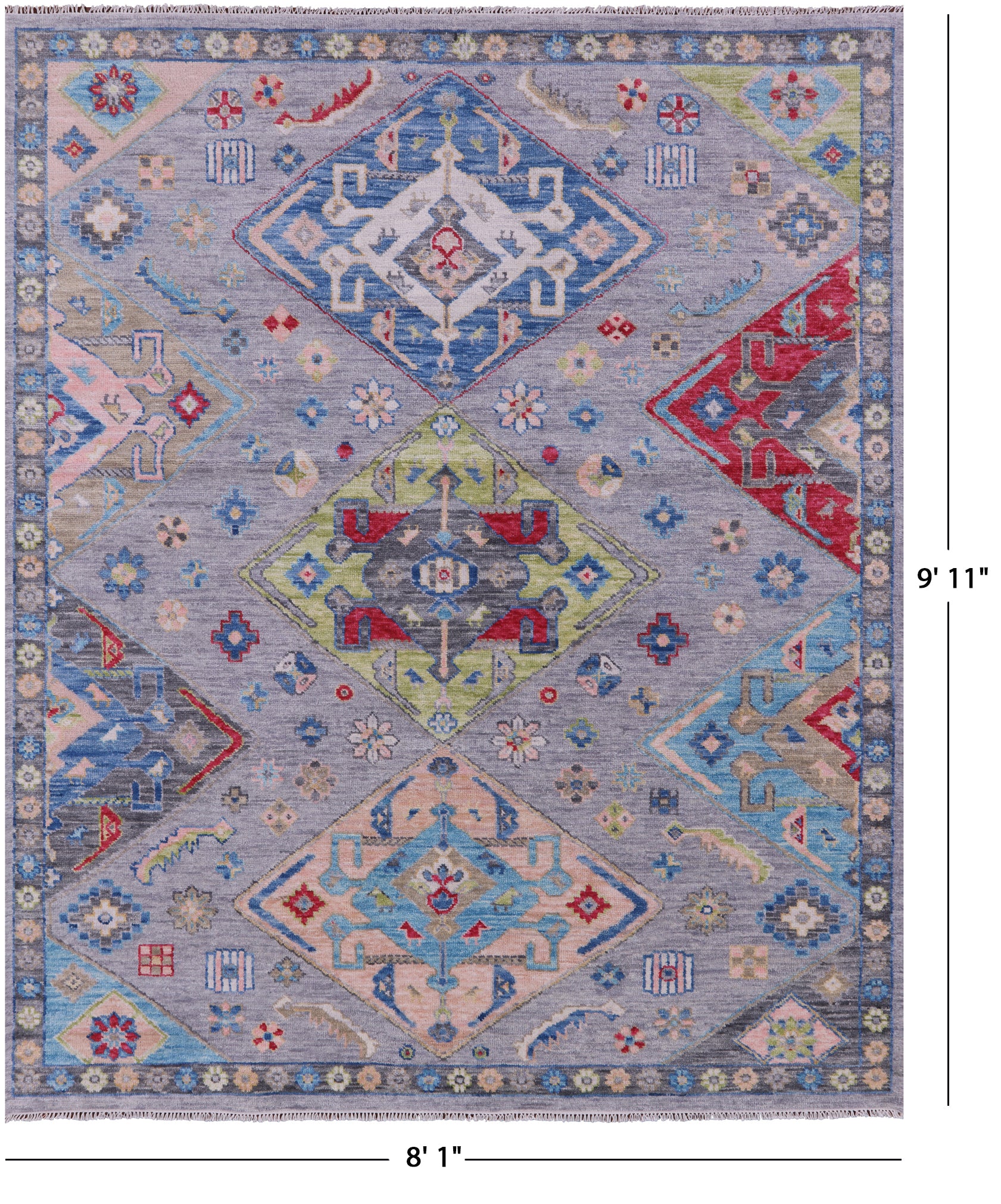 Grey Kazak Hand Knotted Wool Rug - 8' 1" X 9' 11" - Golden Nile