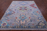 Grey Kazak Hand Knotted Wool Rug - 8' 1" X 9' 11" - Golden Nile
