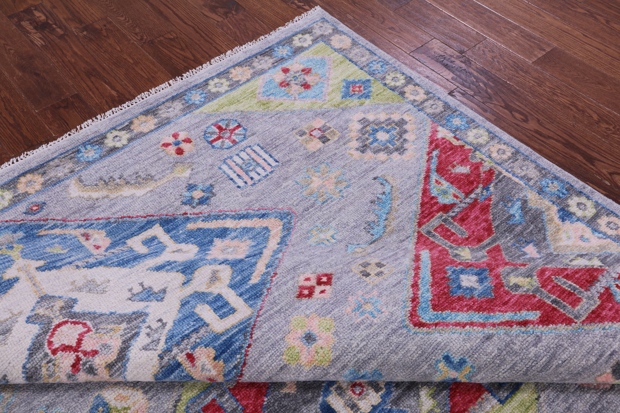 Grey Kazak Hand Knotted Wool Rug - 8' 1" X 9' 11" - Golden Nile